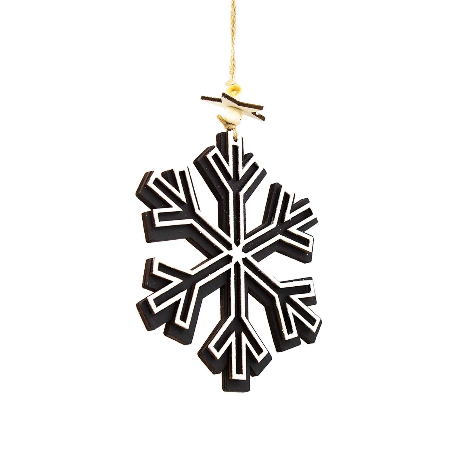 Ornement de flocon de neige en bois noir, 6''
