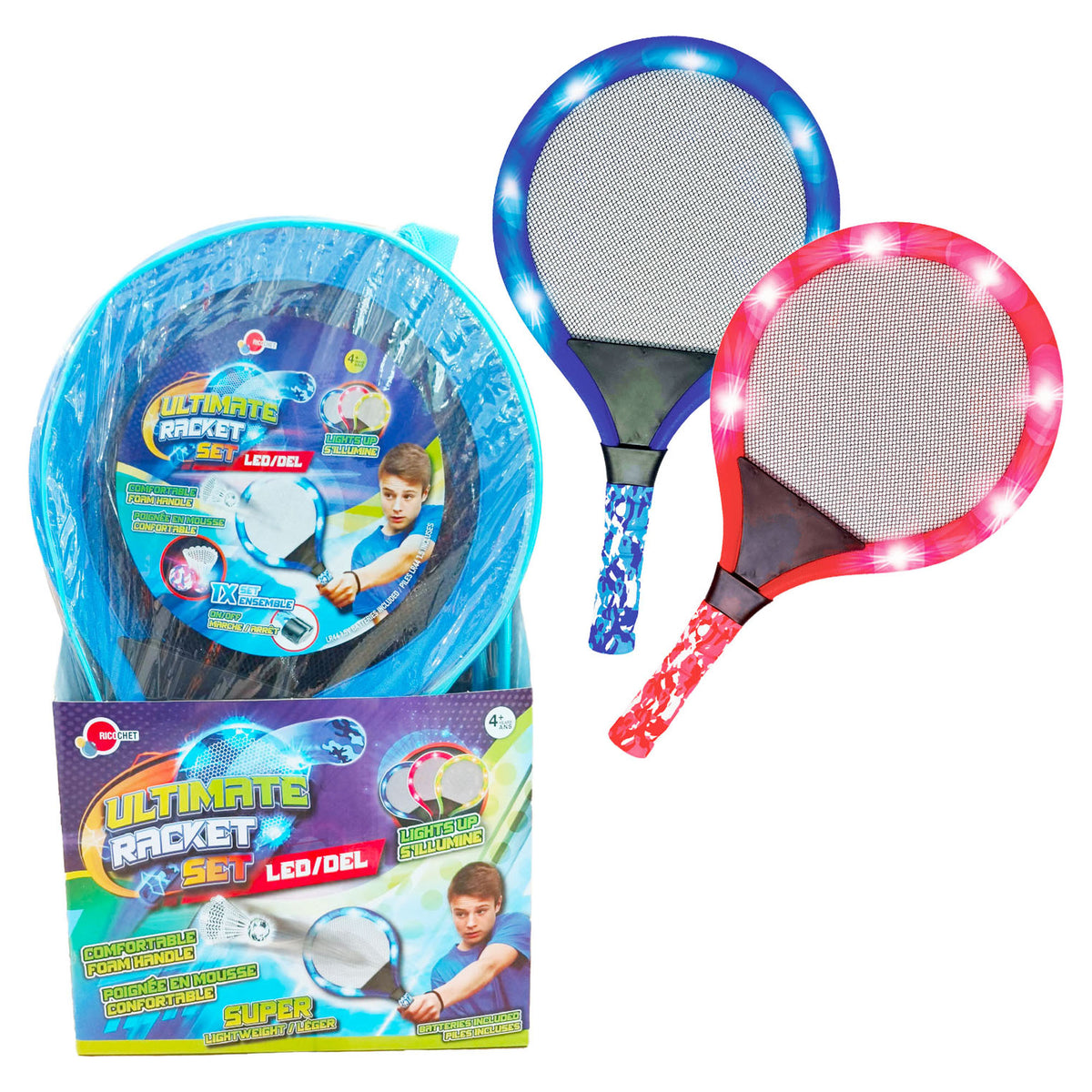 Jeu de badminton avec raquettes à DEL, couleurs assorties