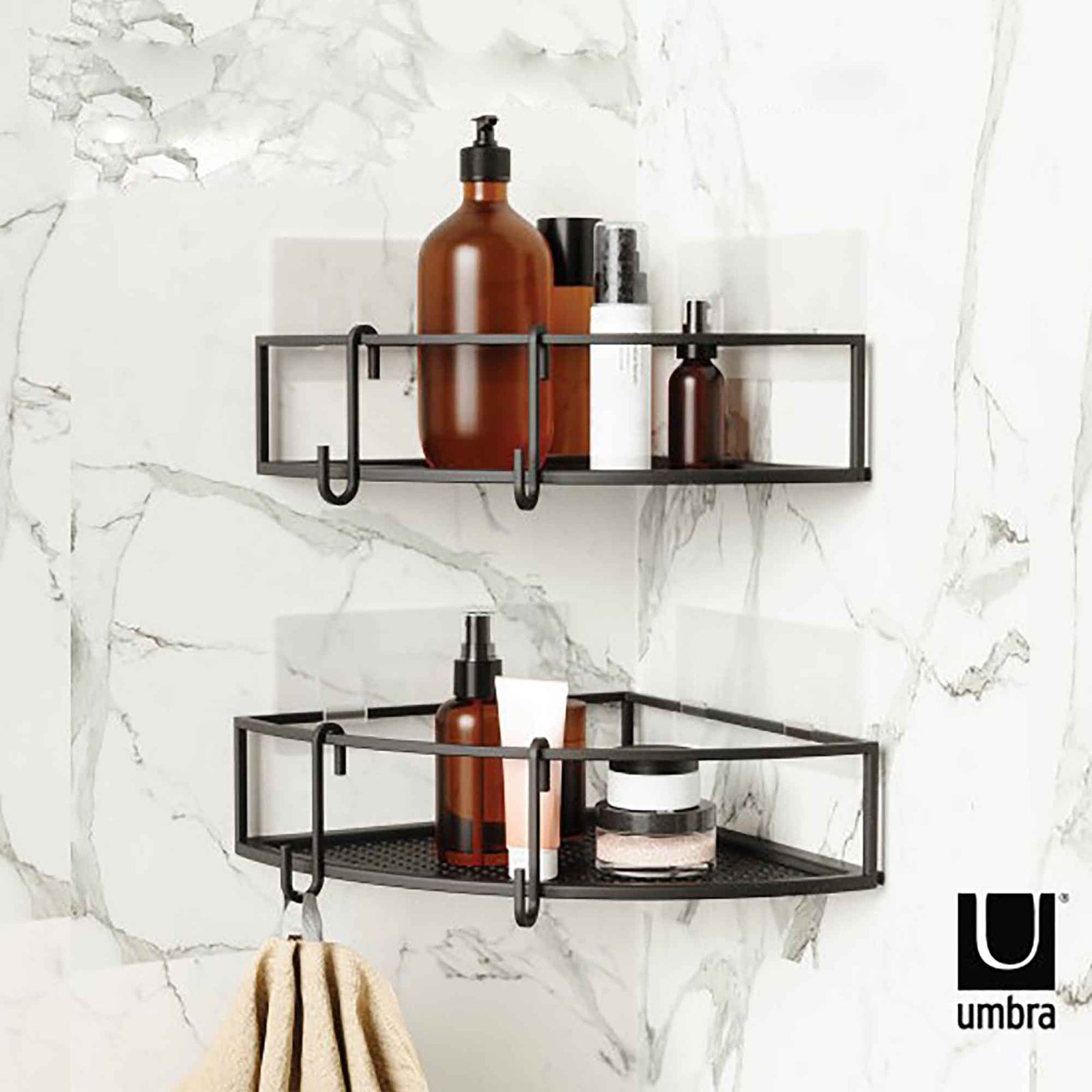 Étagère en coin multi-usage et adhésive Cubiko, noir (2 unités)