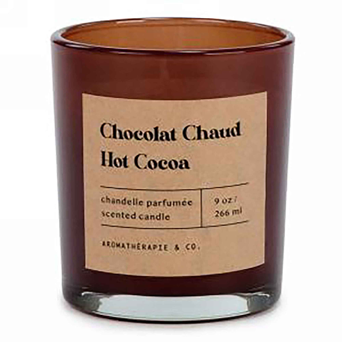 Bougie thérapeutique parfumée dans un verre brun de 3,5&quot; x 4,5&quot;, chocolat chaud