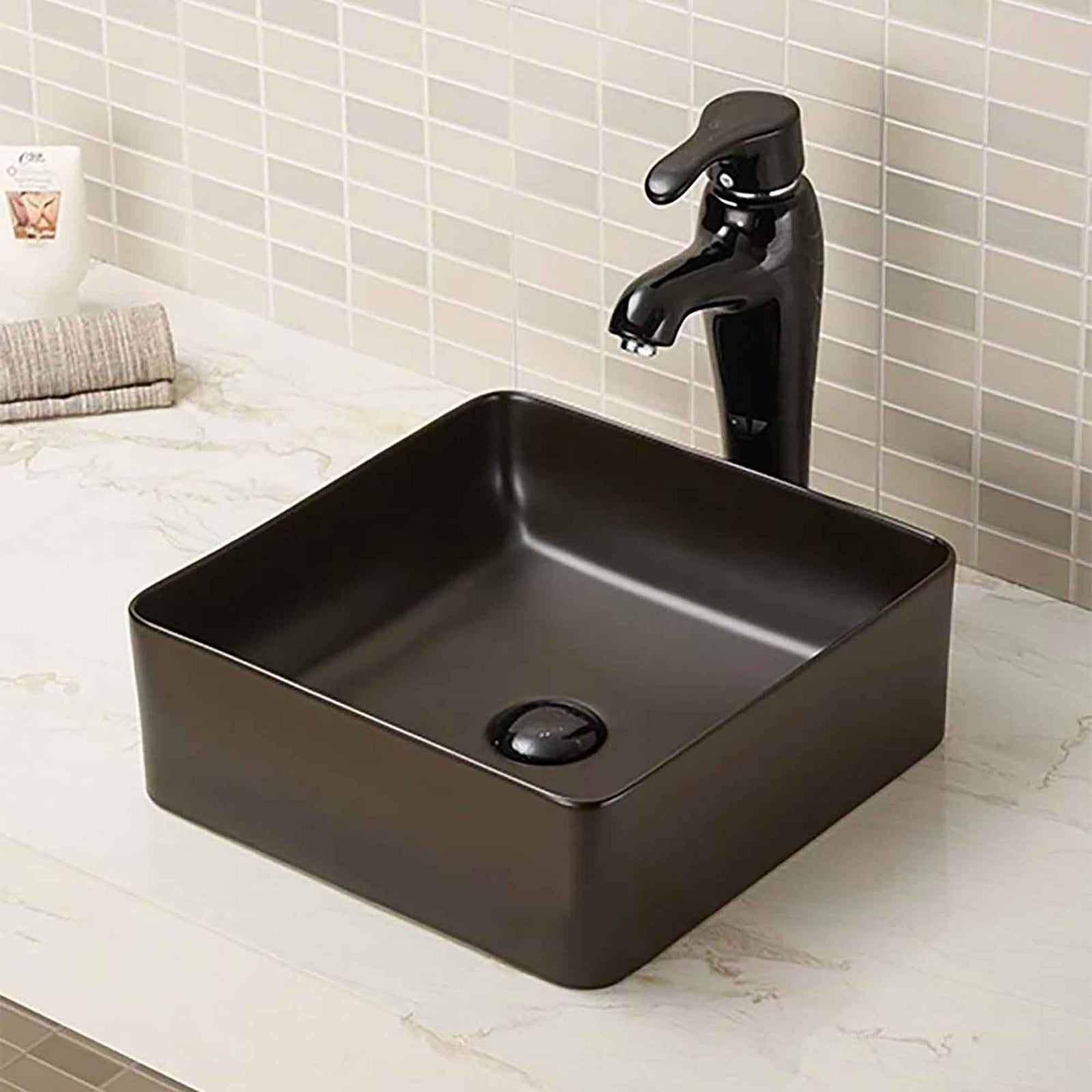 Lavabo carré de style vasque, noir mat
