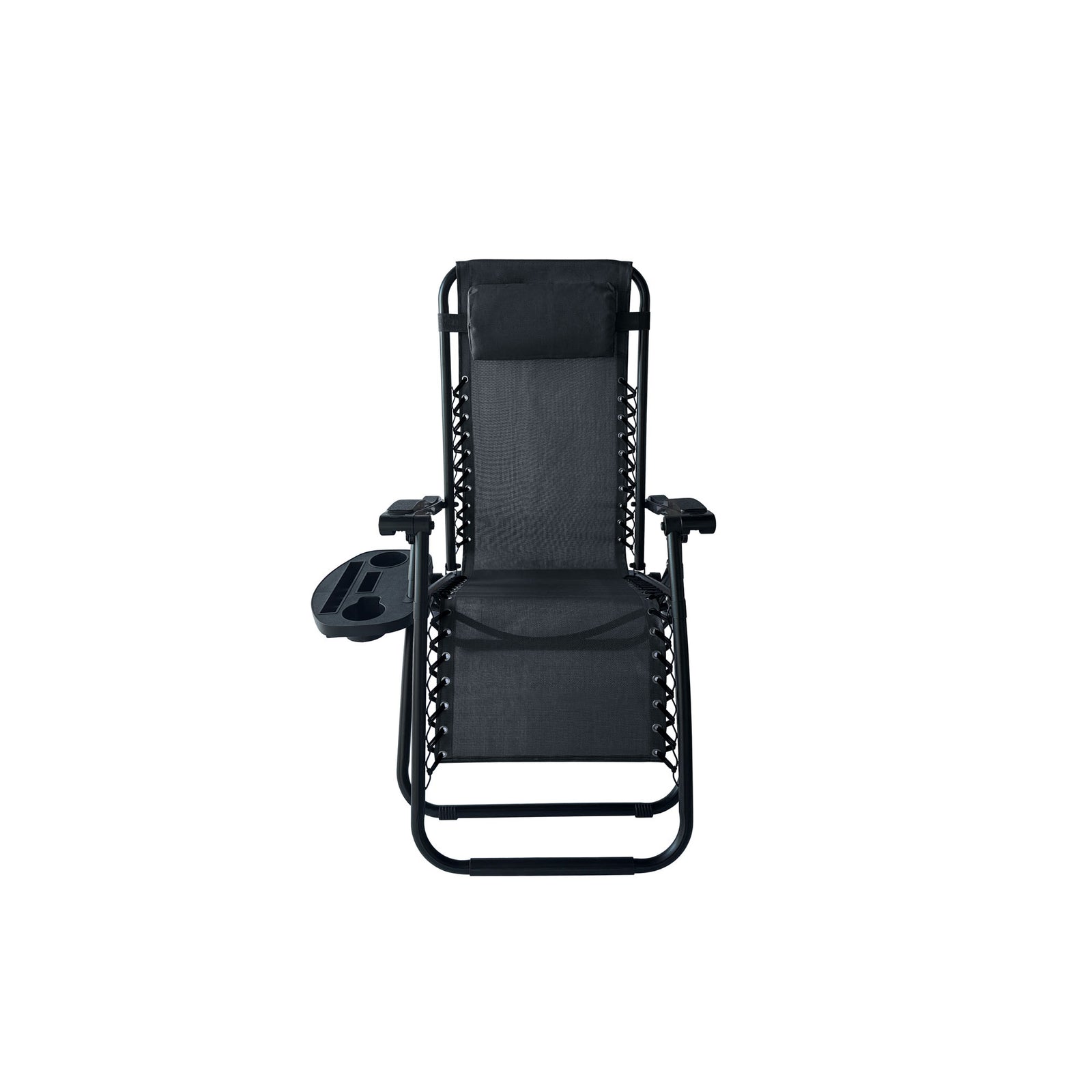 Chaise zéro gravité avec plateau porte-gobelets, noir