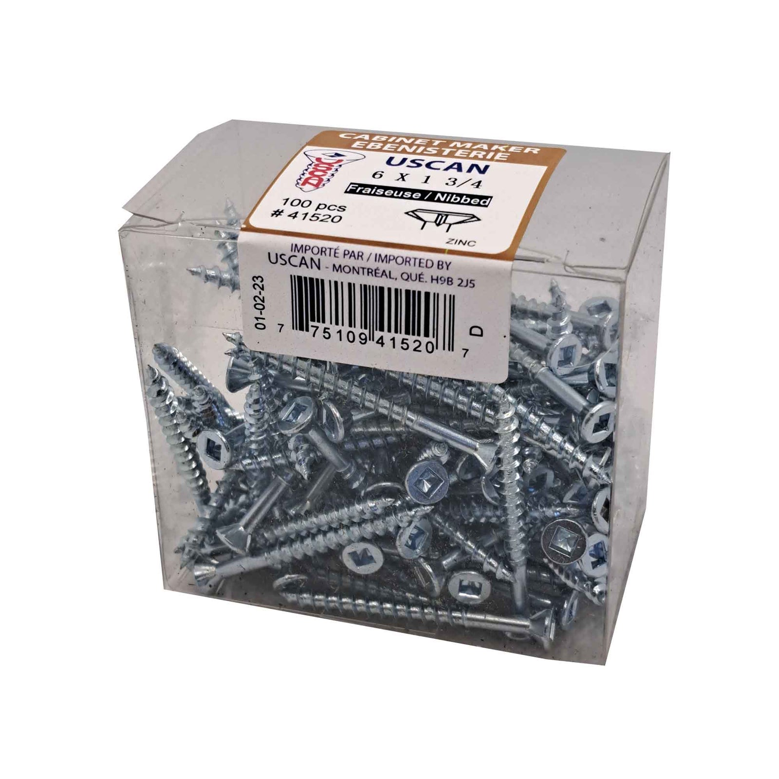 Vis à particule auto-fraiseuse plaquée zinc, #6 x 1-3/4" (100 unités)