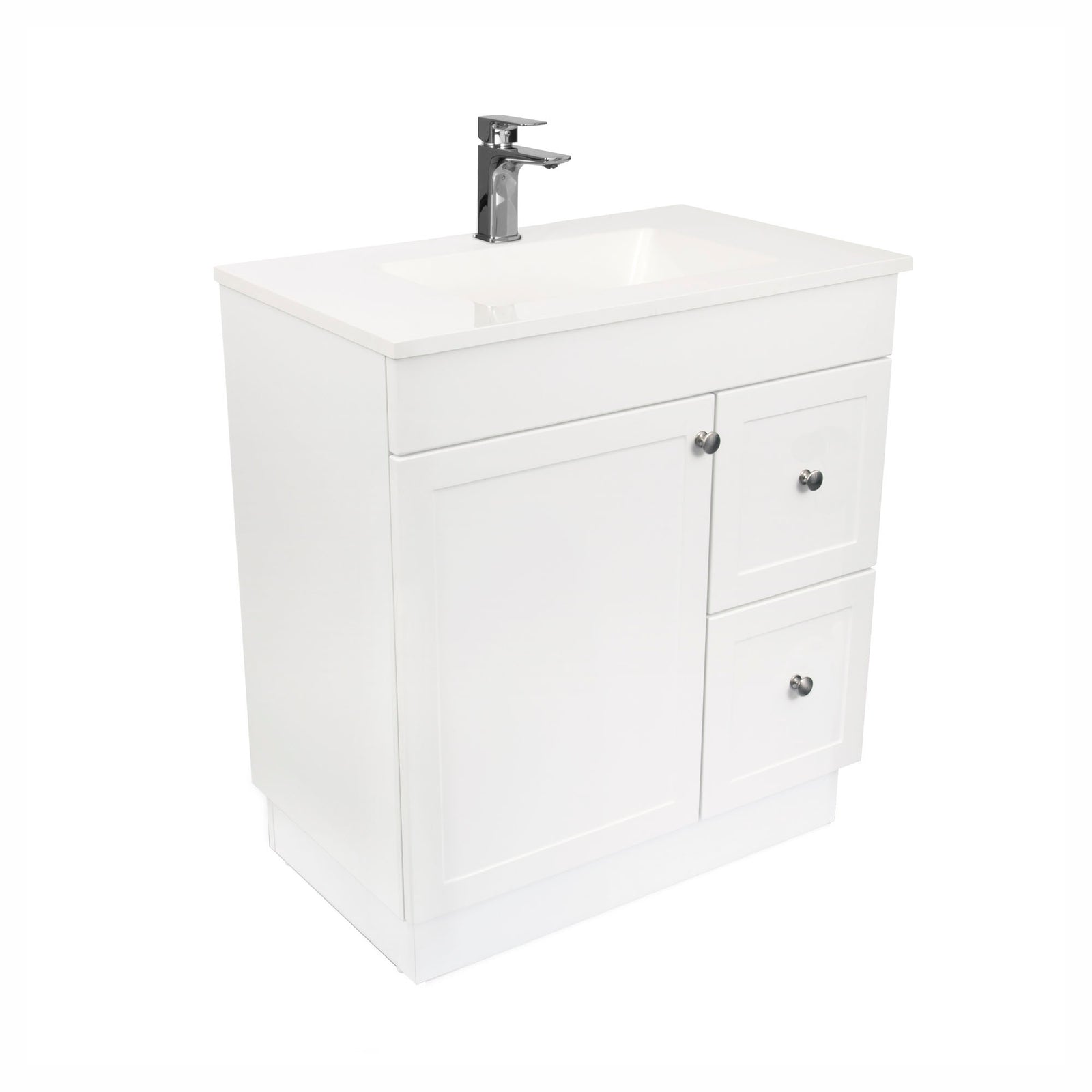Vanité de salle de bain à 2 tiroirs et 1 porte avec lavabo blanc satiné, 30"