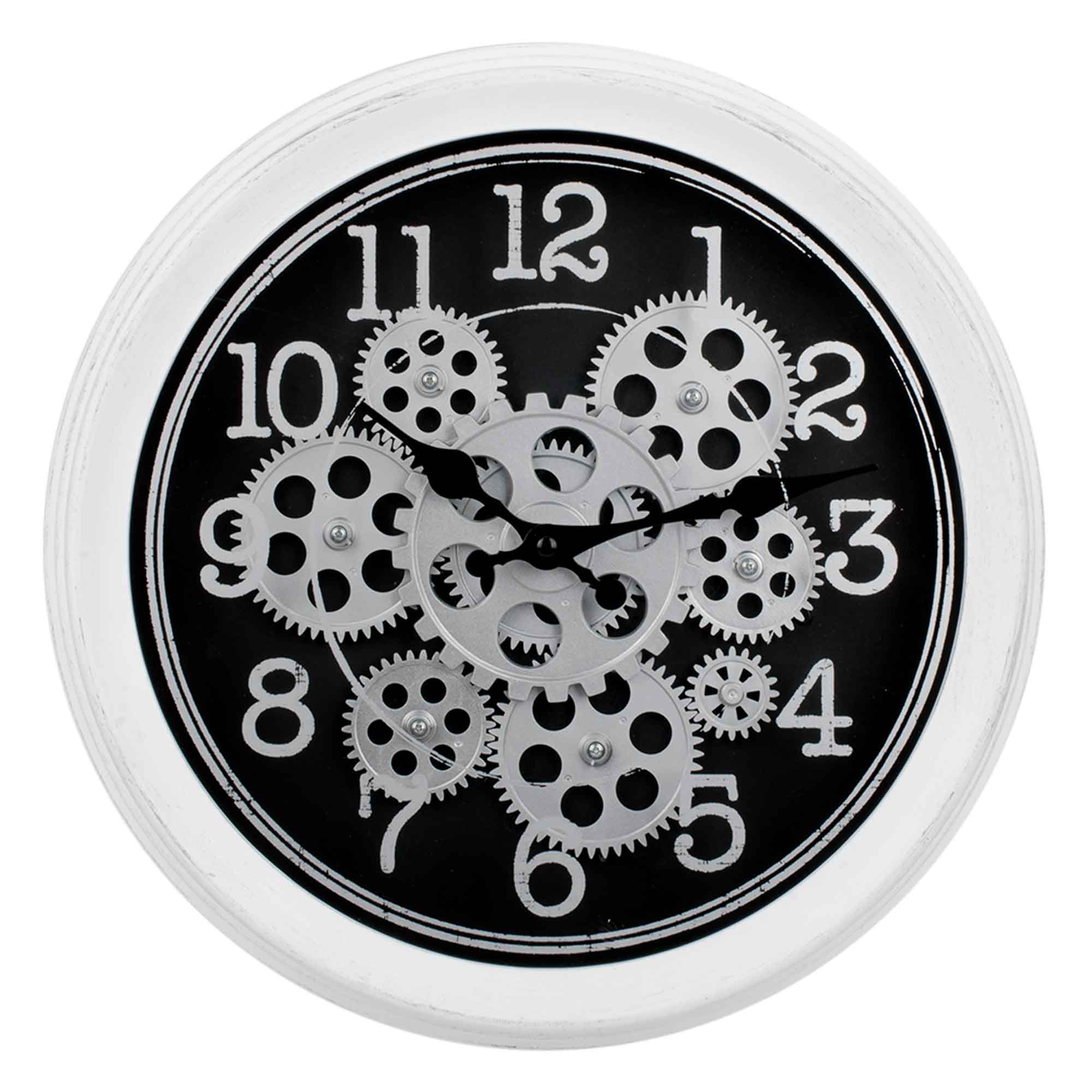 Horloge murale avec engrenages, 14" (noir et blanc)