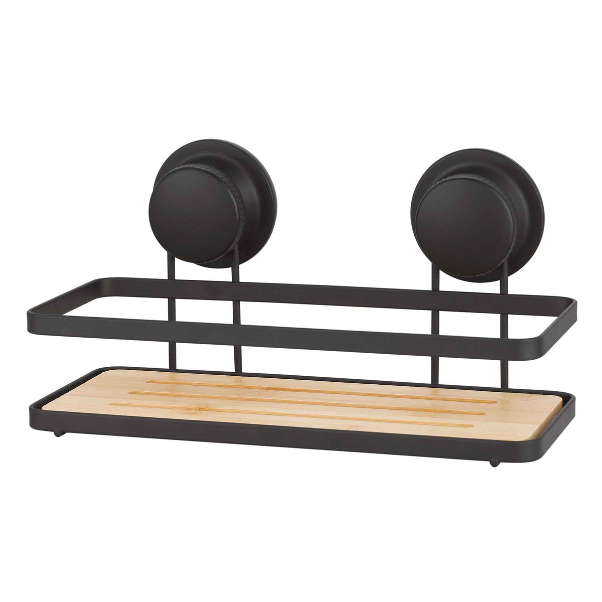 Étagère de douche en métal et bambou avec supports à ventouses, 1 tablette 