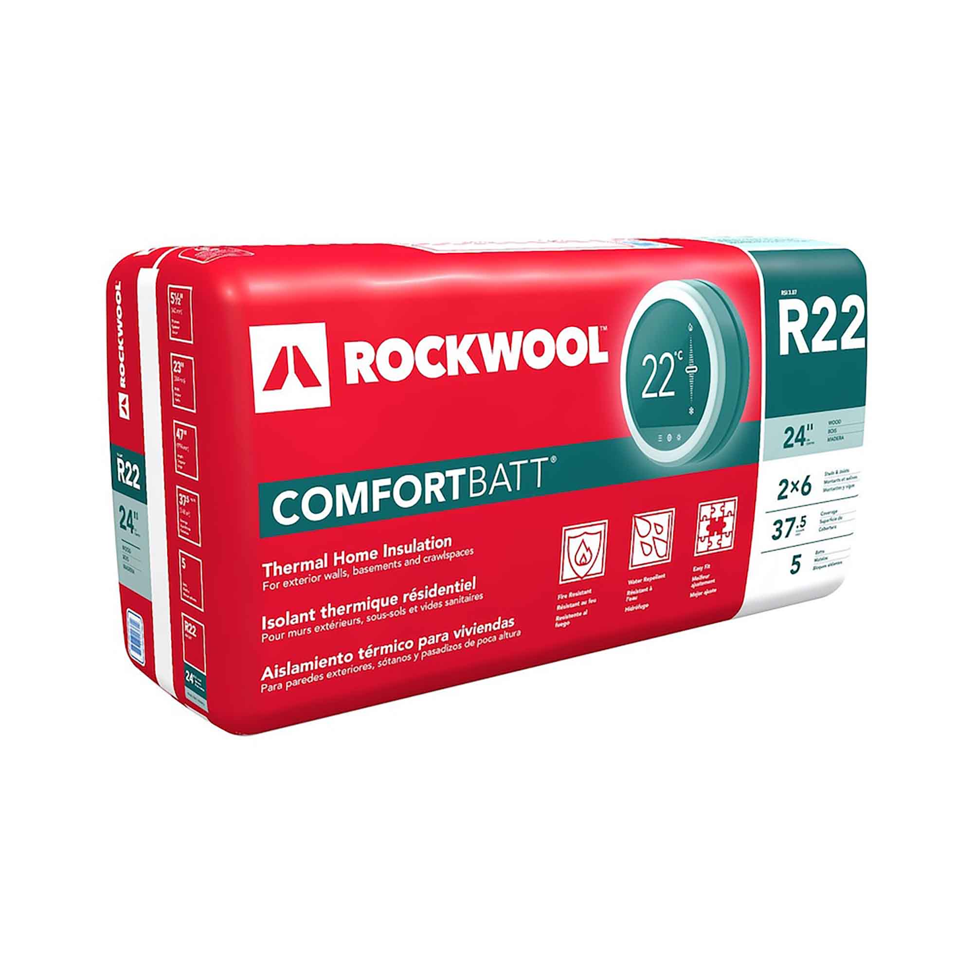 Isolant thermique résidentiel R22 Comfortbatt pour ossatures de bois, 5-1/2" x 23" x 47" (37,50 pi²)