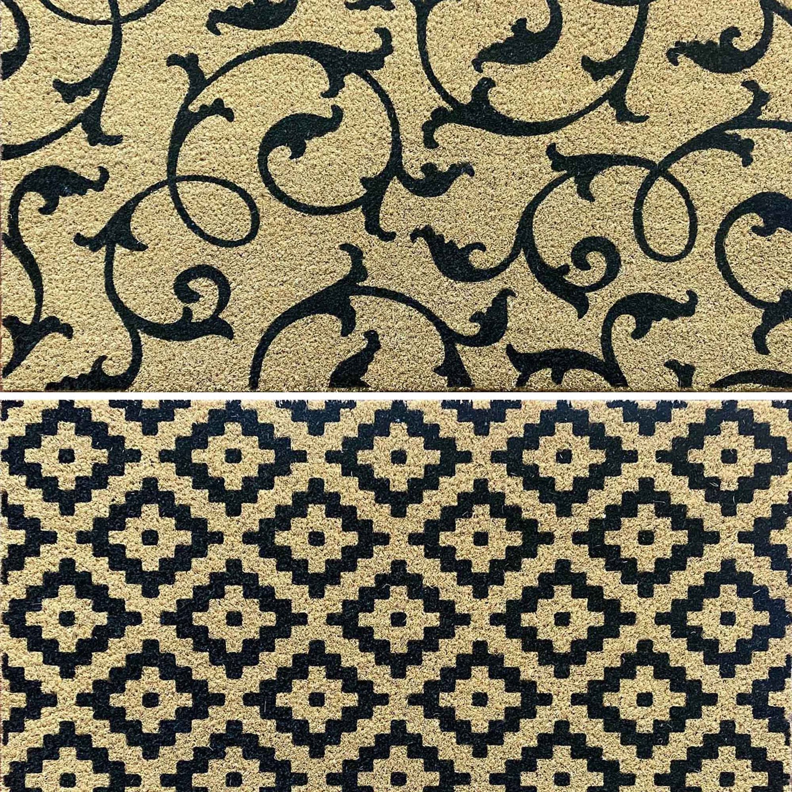 Paillasson en coco avec motif noir, 17,7" x 29,5" (choix entre 2 modèles)