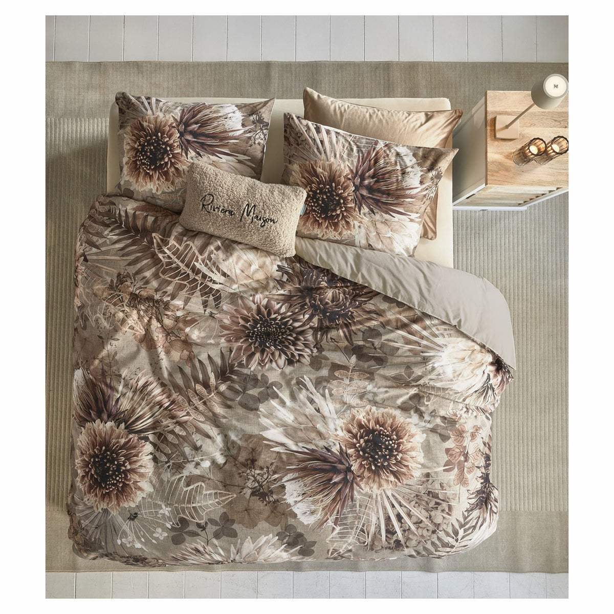 Housse de couette fleurie Protea Sand, double-queen (3 pièces)