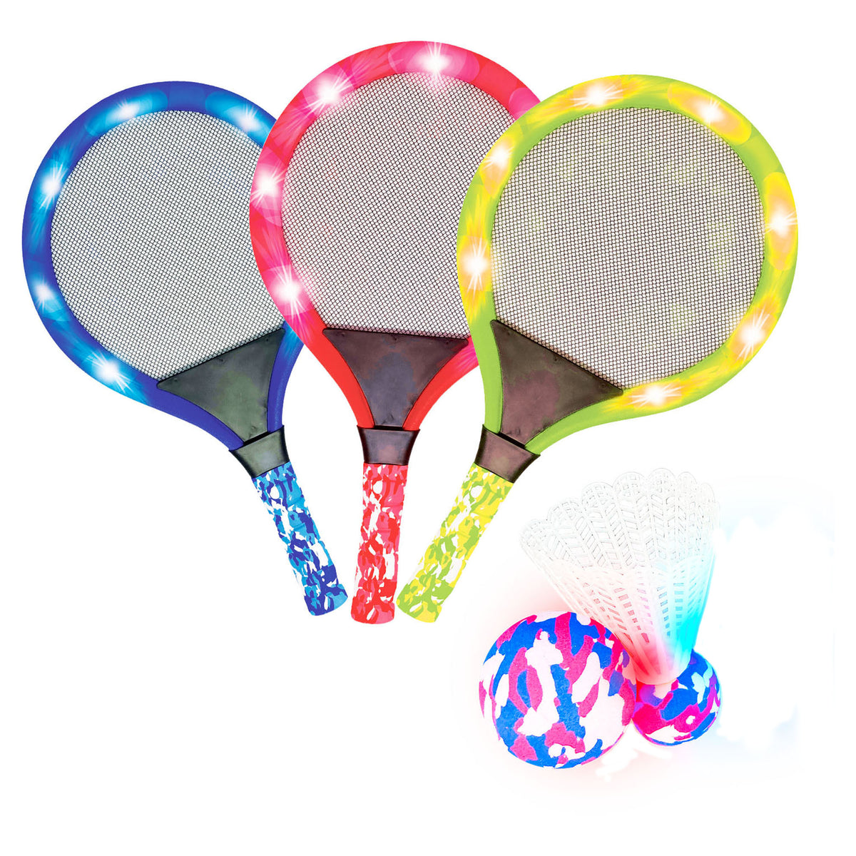 Jeu de badminton avec raquettes à DEL, couleurs assorties