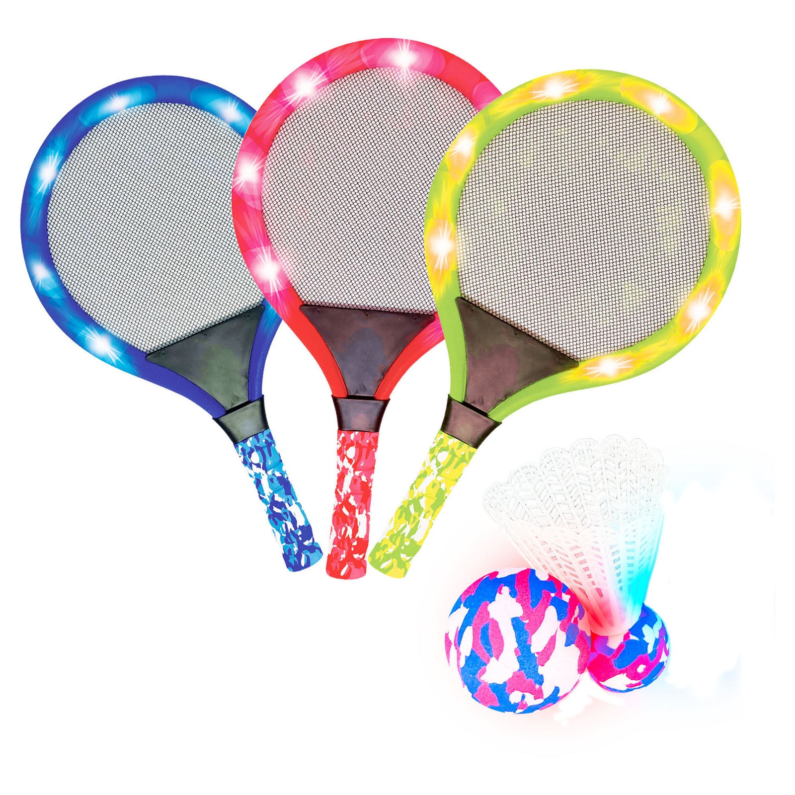 Jeu de badminton avec raquettes à DEL, couleurs assorties