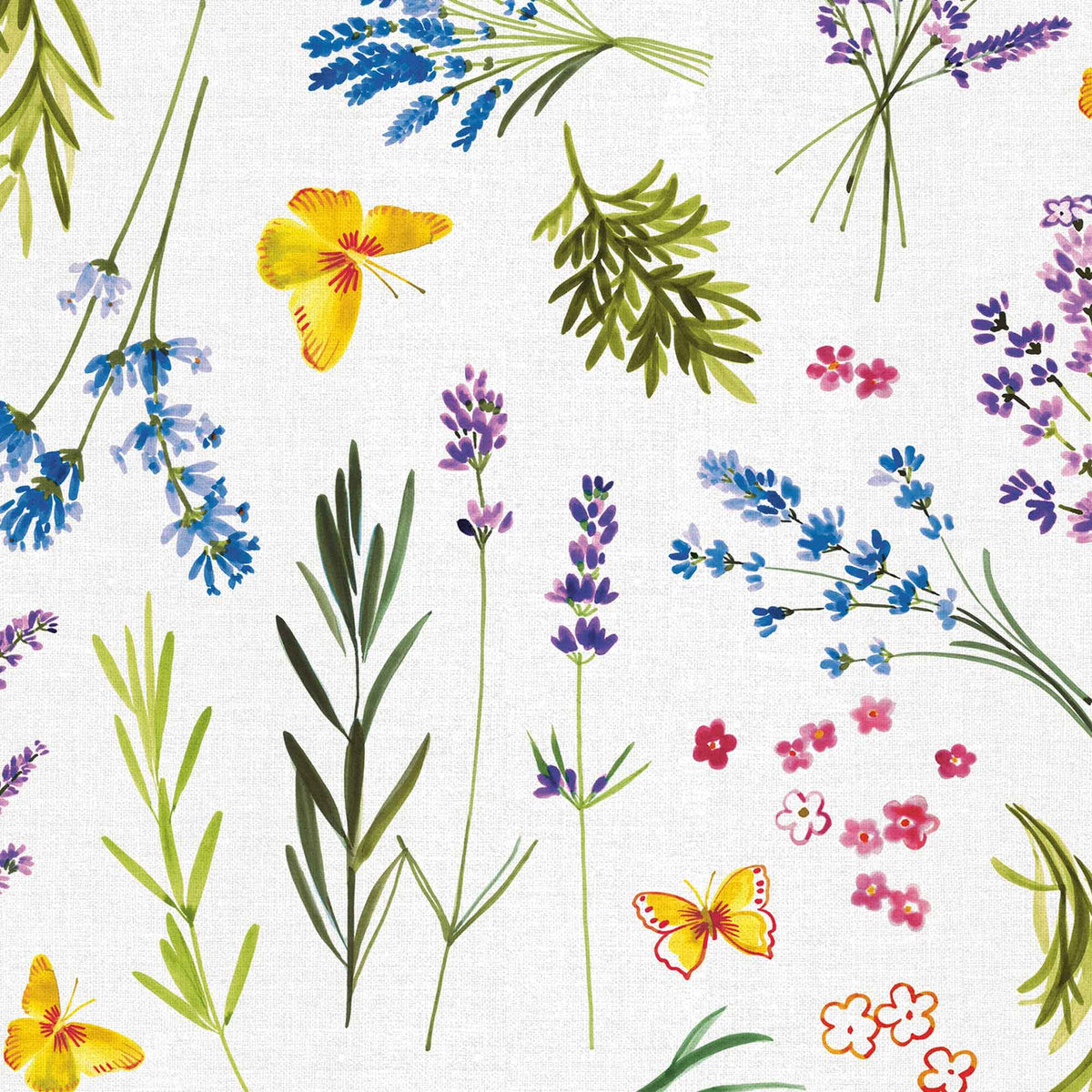 Revêtement de table avec motifs de feuillage, fleurs et papillons, 55'' x 65' (vendu au pied linéaire)