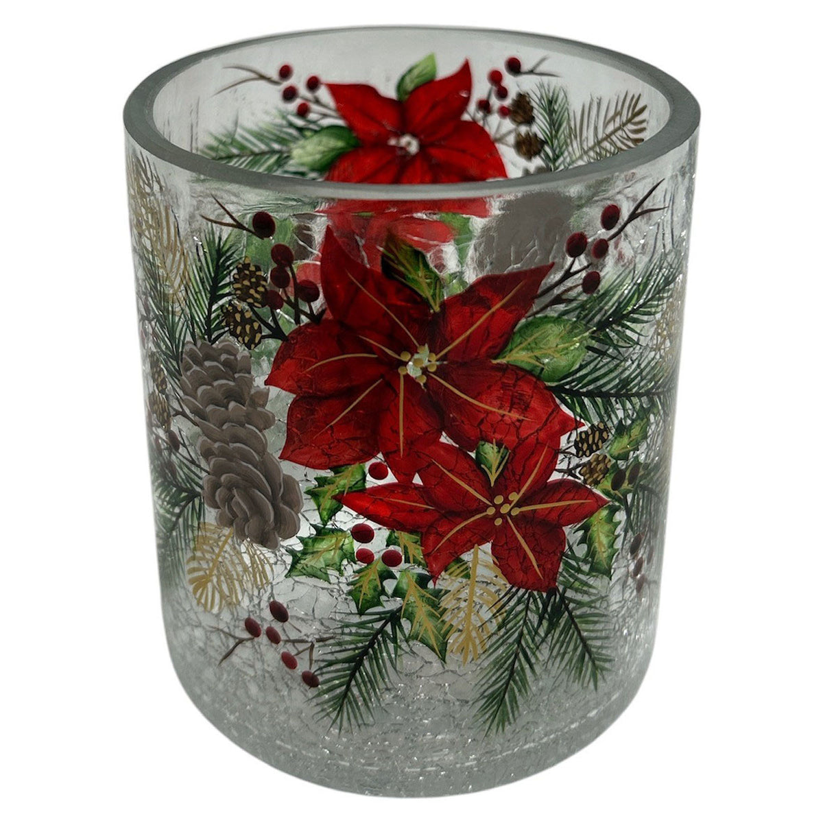 Bougeoir en verre à motif de poinsettias, 2,75" x 3,25"