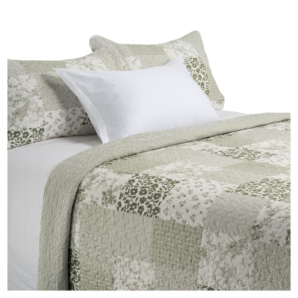 Courtepointe Matcha de style campagne moderne, double-queen (3 pièces)