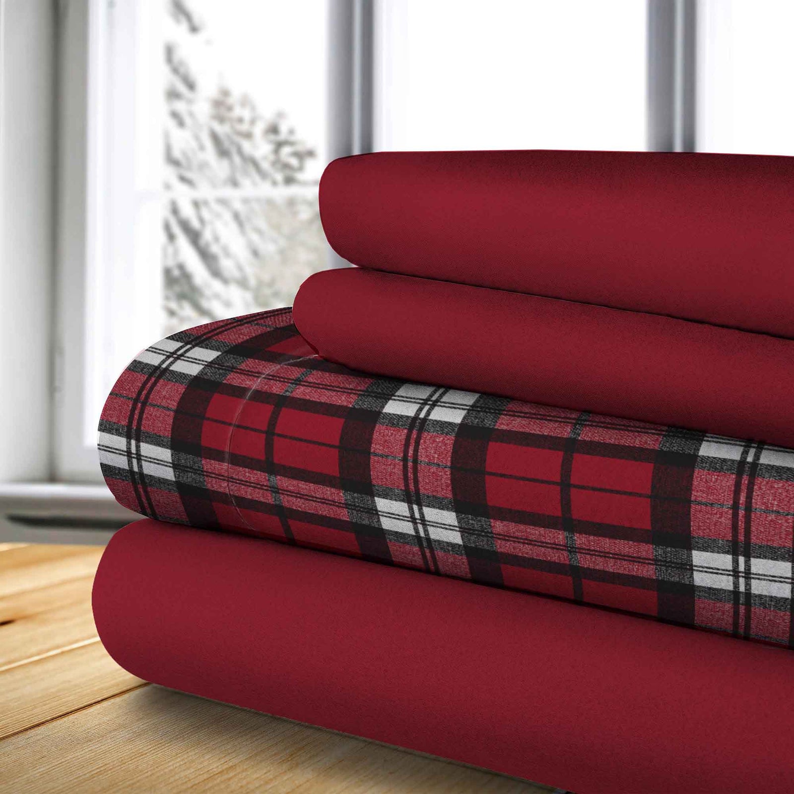 Ensemble de draps thérapeutiques pour lit junior unis en molleton rouge, 3 pièces 