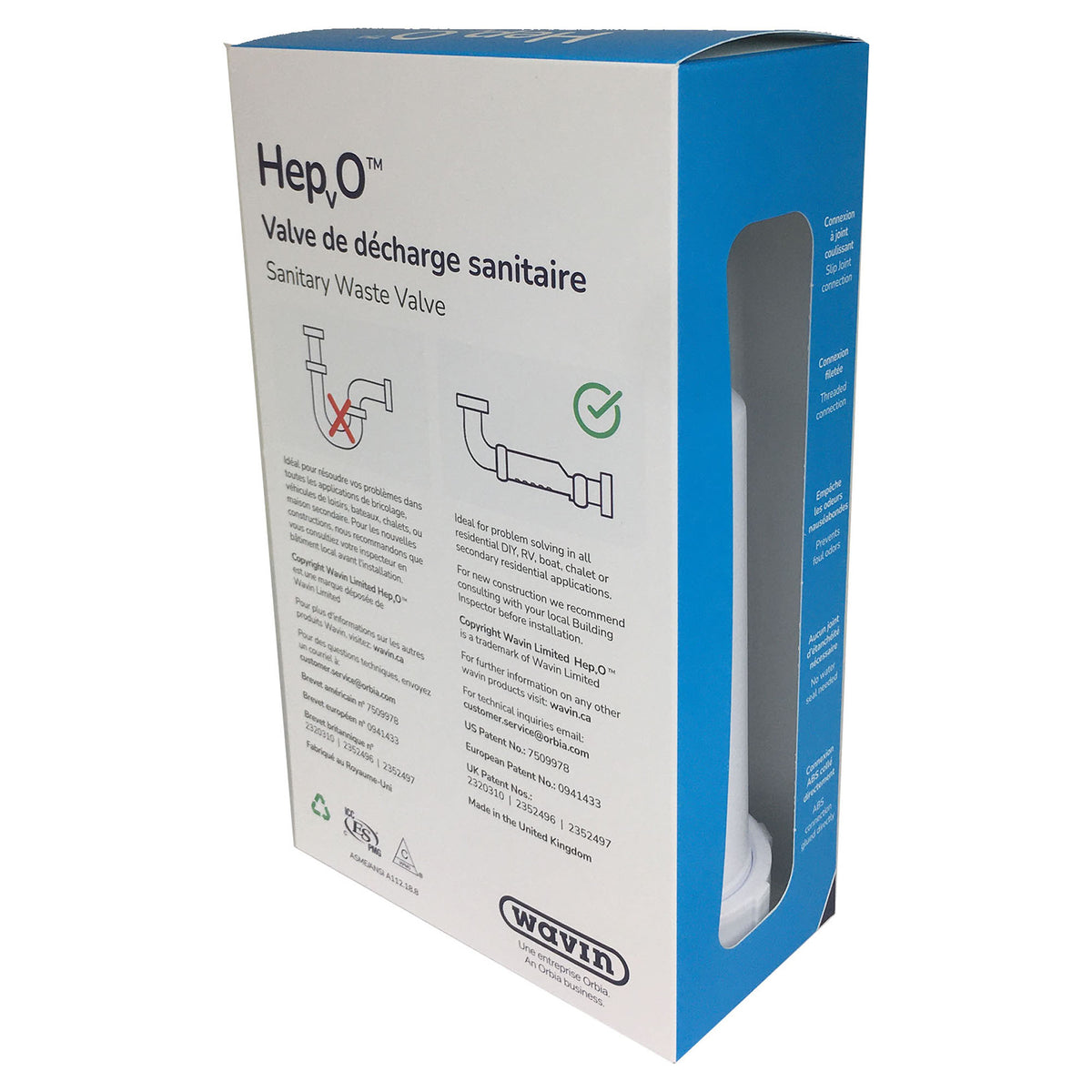 Valve de décharge sanitaire sans eau, 1-1/4"