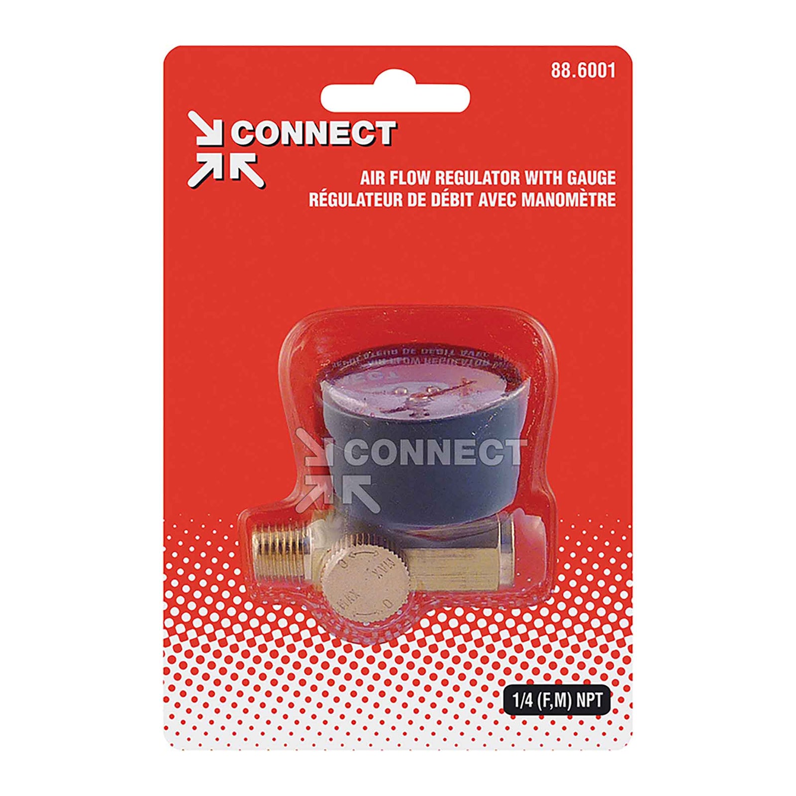 Régulateur de débit d'air comprimé avec manomètre, 1/4 (F) NPT x 1/4 (M) NPT