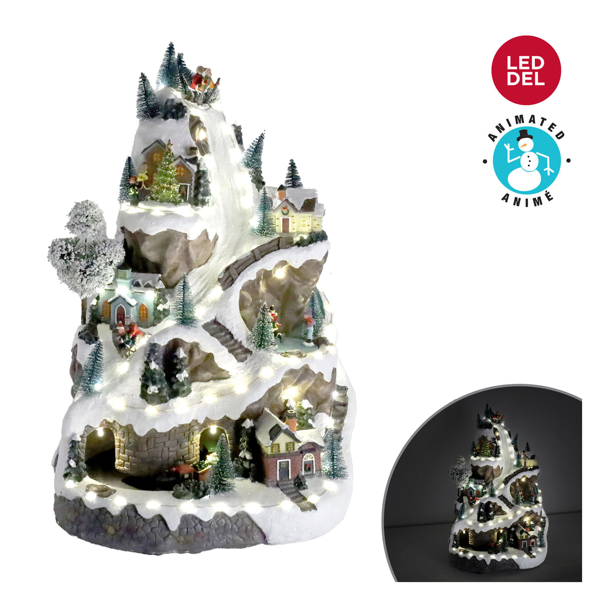 Village de Noël animé avec lumière DEL comportant un train, patineurs et arbres de Noël, 17''