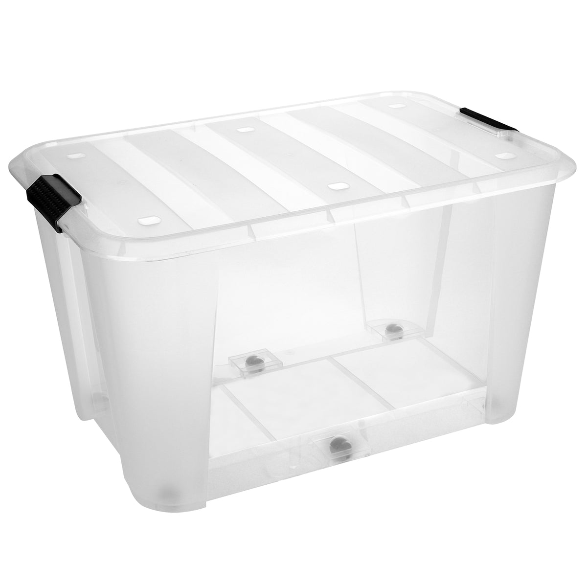 Bac de rangement transparent sur roulettes avec couvert à clips, 90 L
