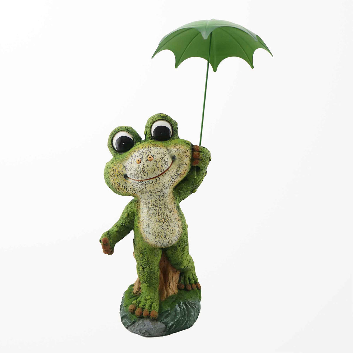 Statuette de grenouille heureuse prête pour plus de pluie, 9&#39;&#39; x 8&#39;&#39; x 18-1/2&#39;&#39;