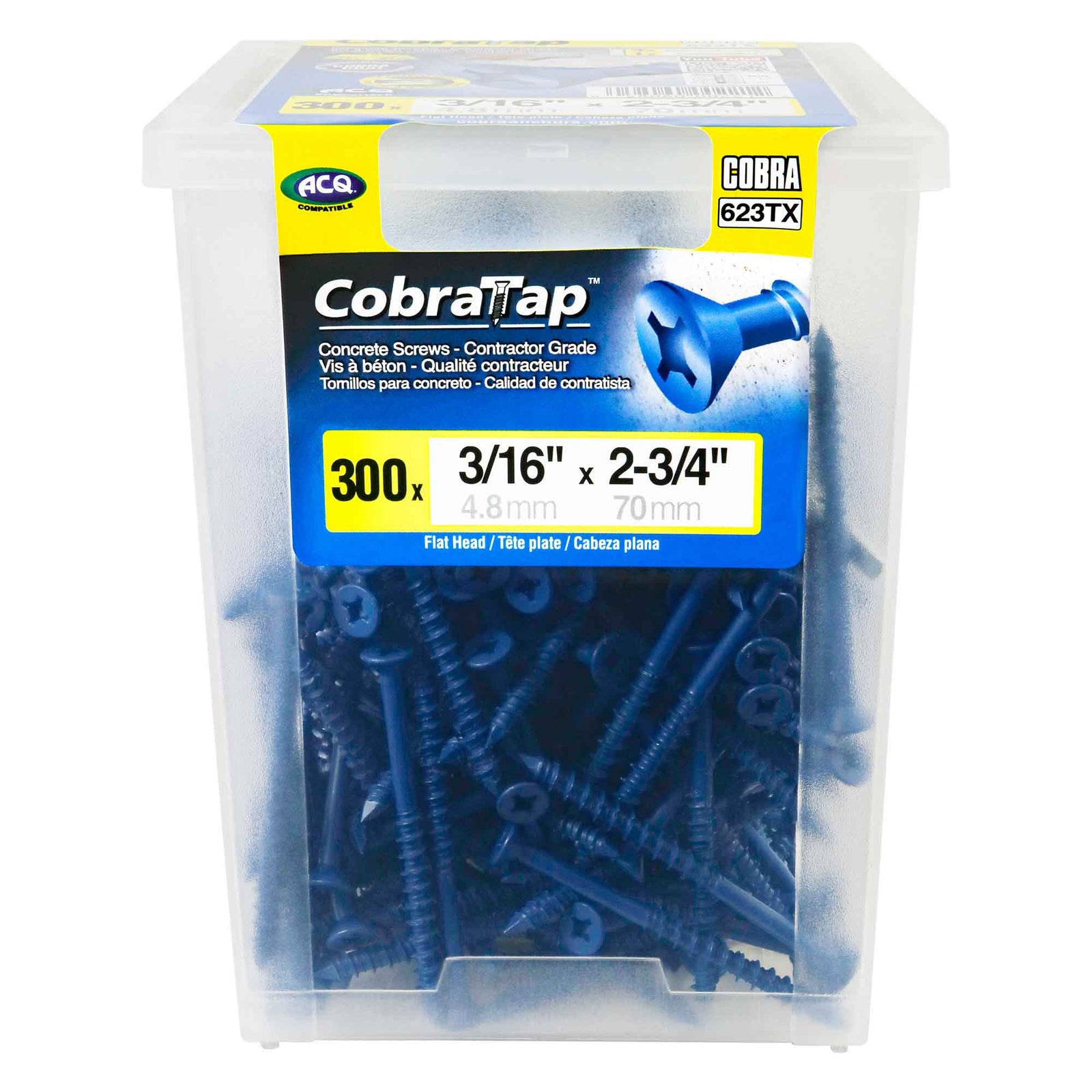 Vis à béton à tête plate CobraTap de 3/16" x 2-3/4", 300 unités