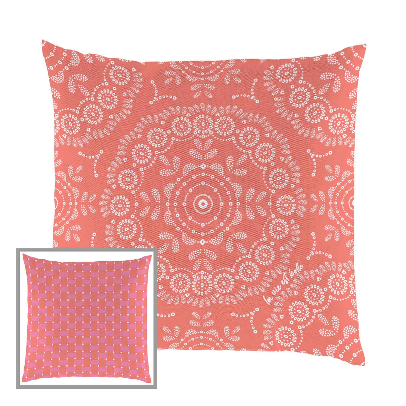 Coussin d’extérieur réversible de 17,7" x 17,7", motifs de Mandala et de points