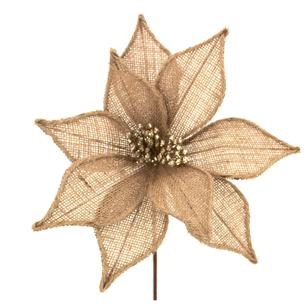 Pic avec poinsettia en jute naturel, 12''