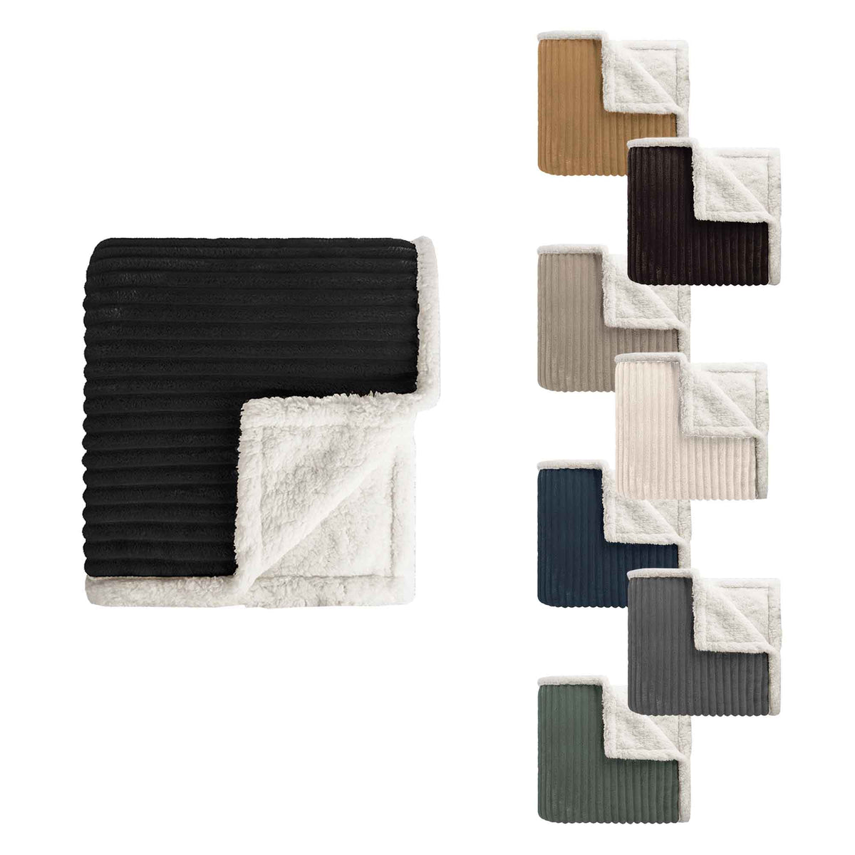 Jeté de 60" x 50" à rayures en flanelle réversible, 8 choix de couleurs