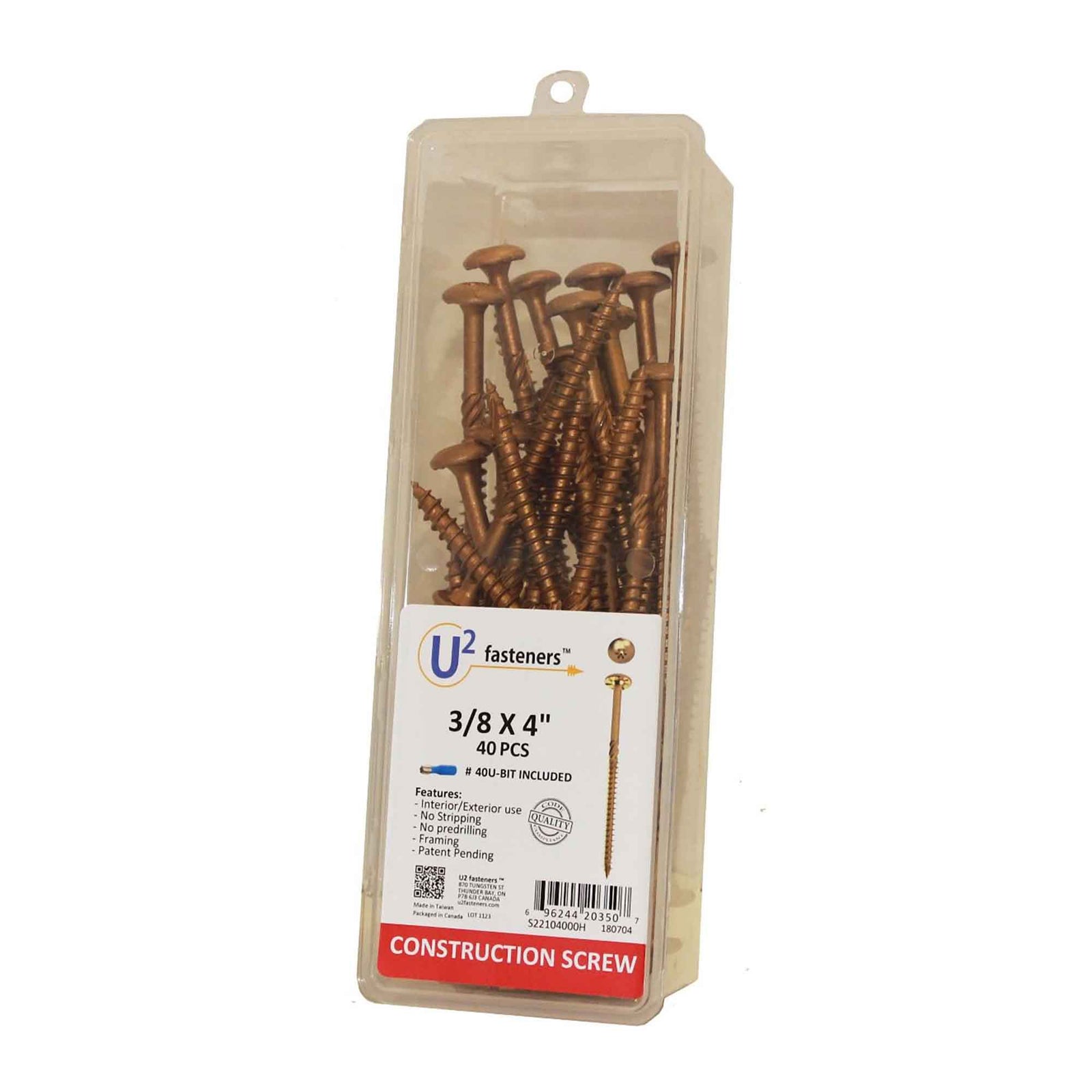 Vis de construction U2 Fasteners, 3/8" x 4" (40 unités)