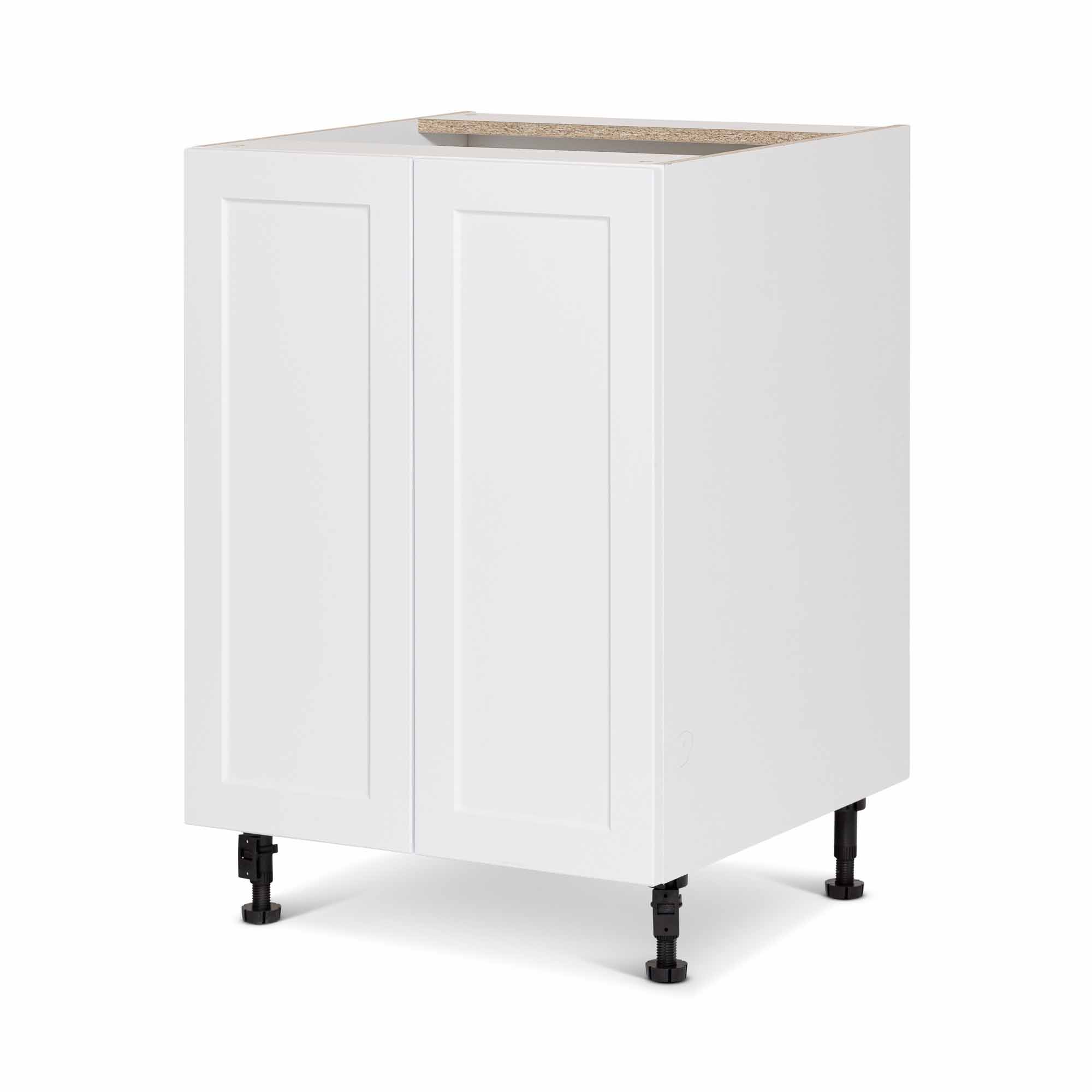 Module de bas d'armoire de cuisine de style Shaker en mélamine blanche avec 2 portes, 24"