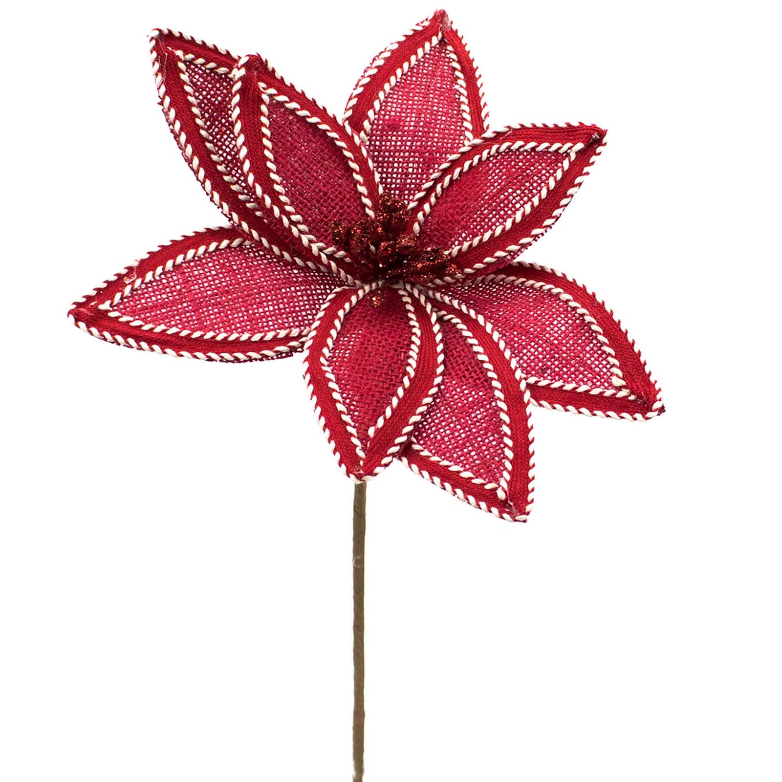Pic de poinsettia en jute rouge, 10''
