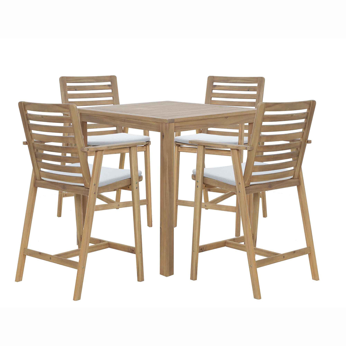 Ensemble de bar carré pour patio Limoges en acacia, 5 morceaux