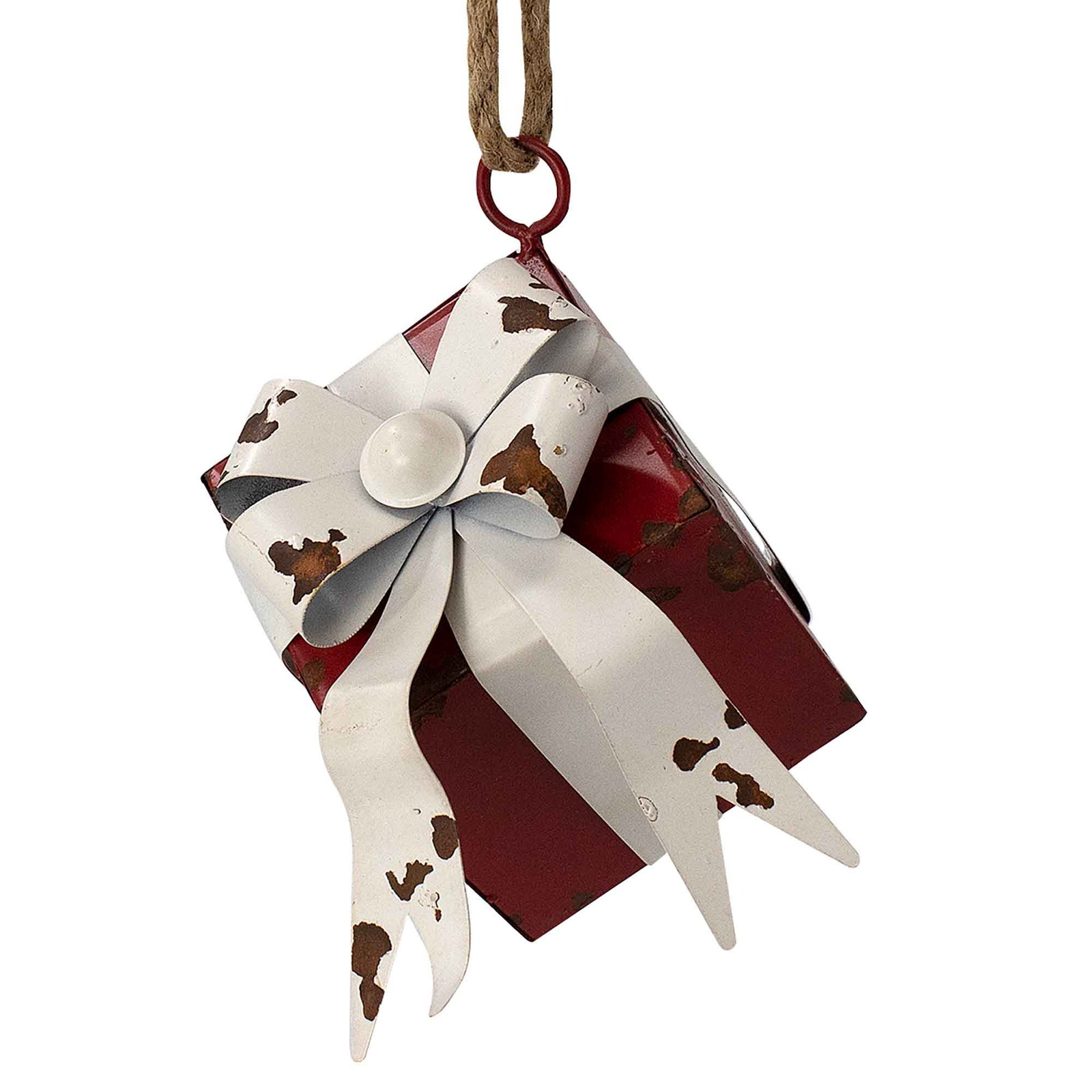 Ornement de cadeau en métal rouge, 5''
