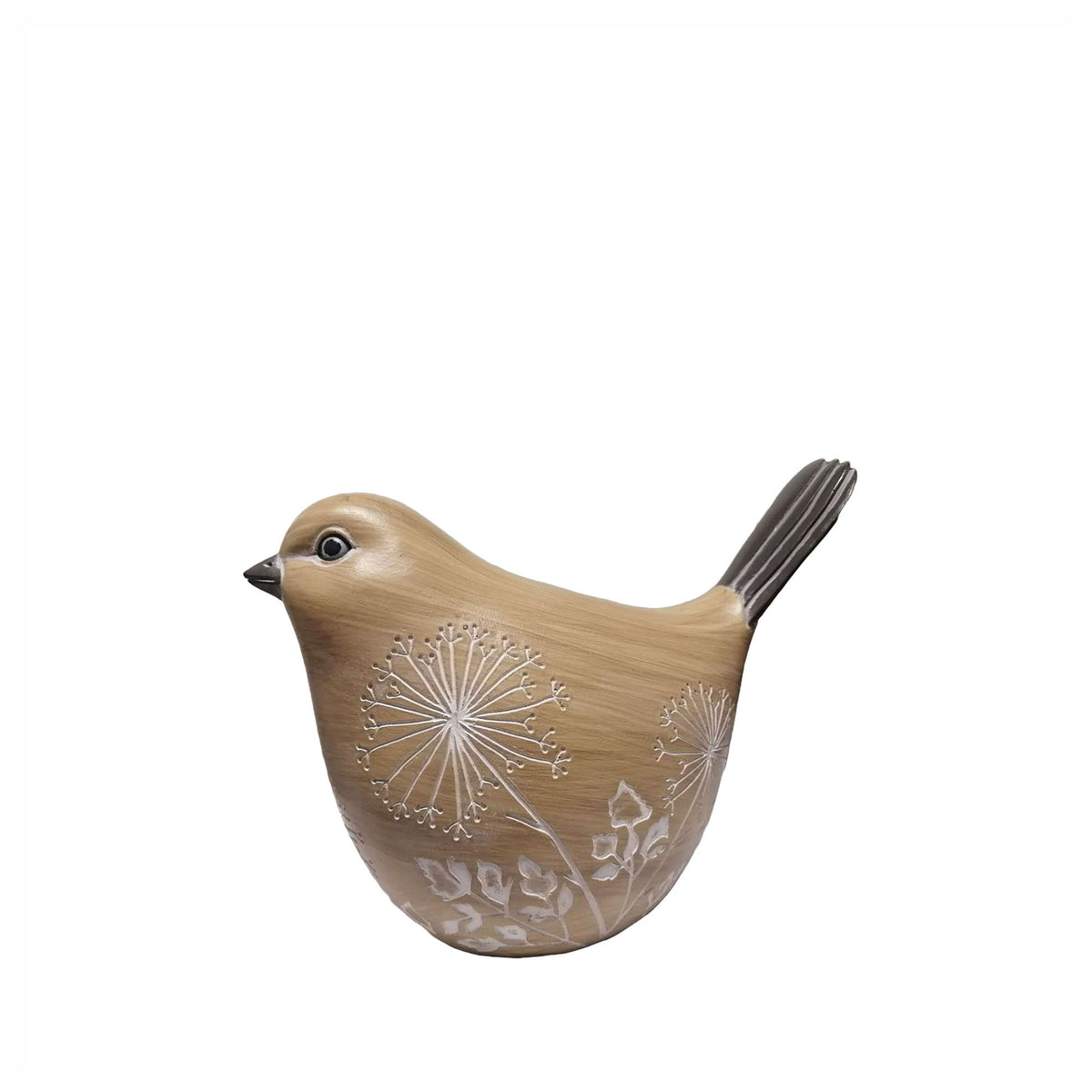 Décoration d’oiseau avec pissenlits gravés, 5" x 4'' x 7''