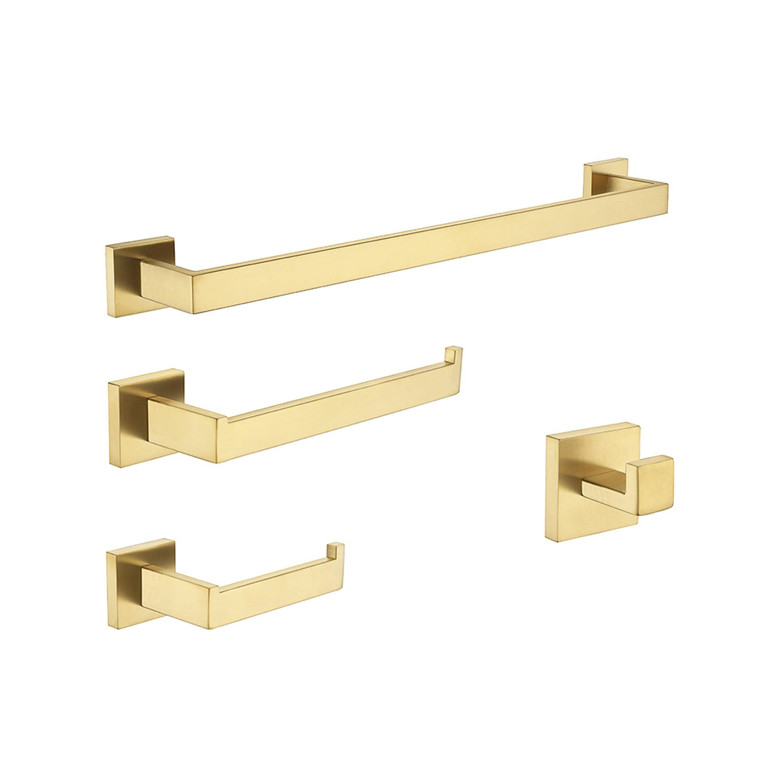 Ensemble d'accessoires carrés pour salle de bain DENNIS-GD, or brossé (4 pièces)