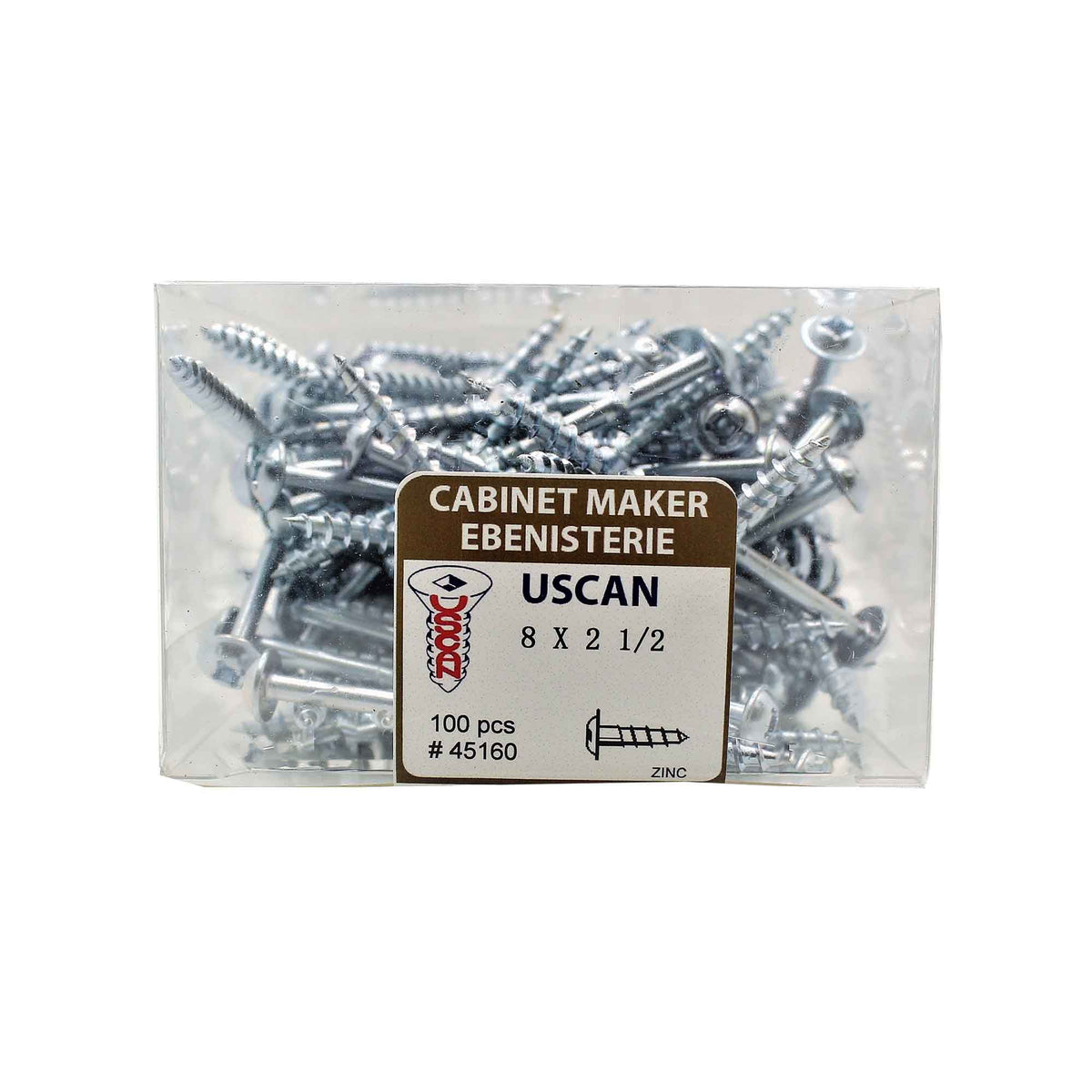 Vis à tête ronde avec rondelle intégrée plaquée zinc, #8 x 2-1/2" (100 unités)