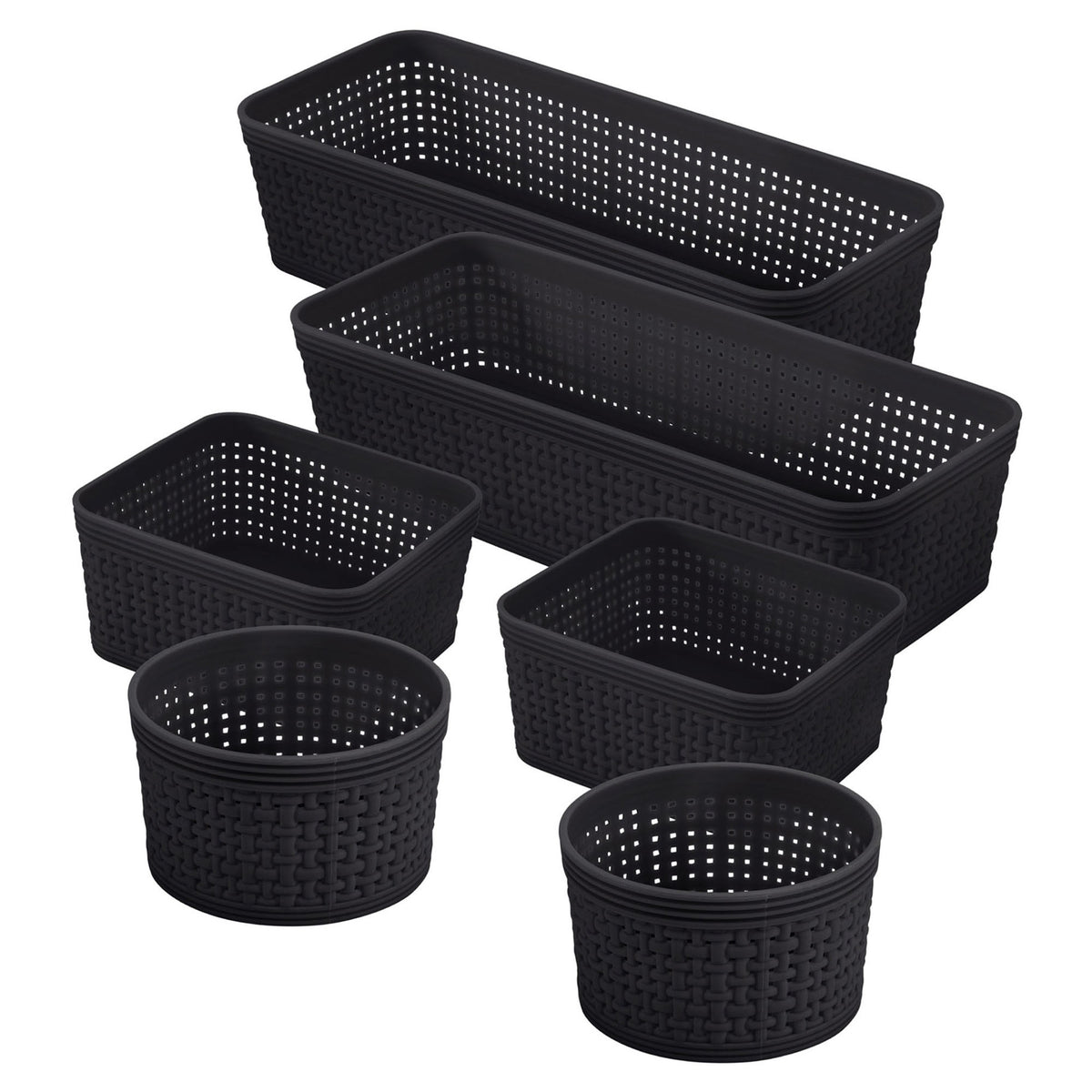 Panier pour rangements en plastique tressé, noir (6 pièces)