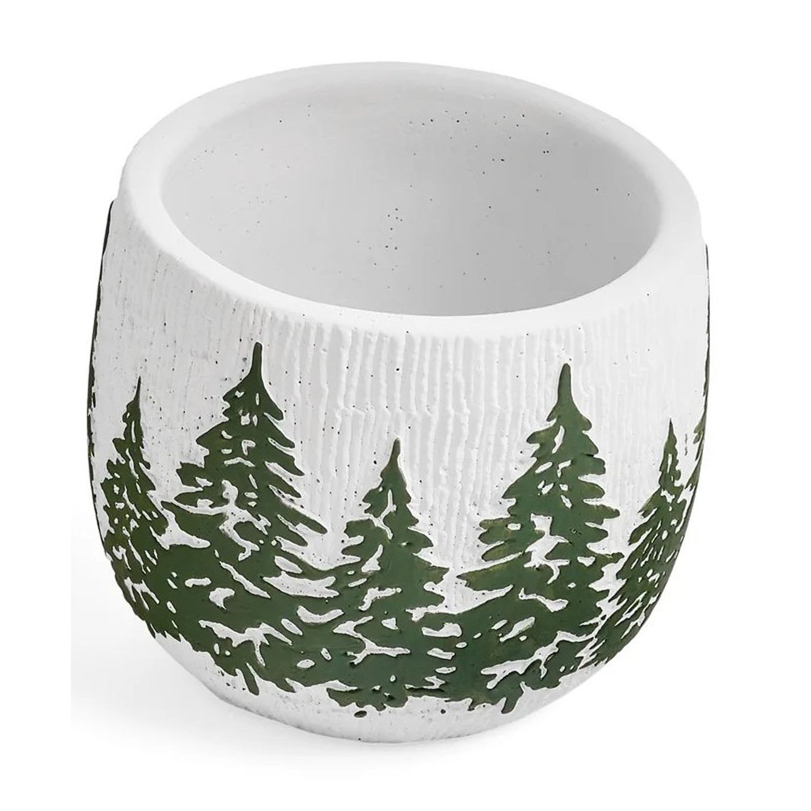 Petite jardinière en ciment avec motif de sapins verts, 6'' x 5''