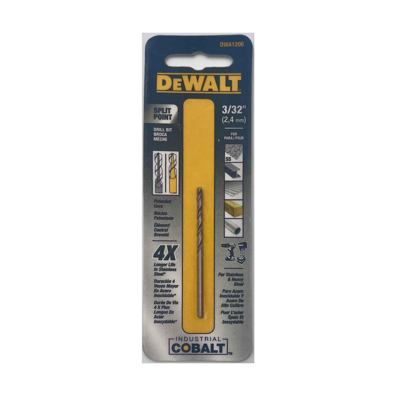 Mèche industrielle en acier allié cobalt avec Pilot Point, 3/32"