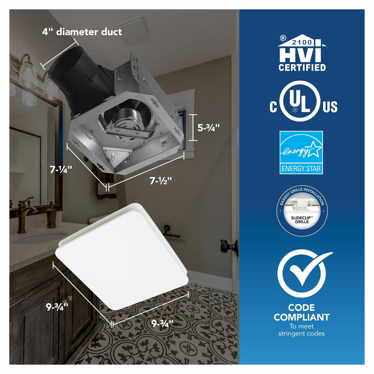 Ventilateur de salle de bain de la série Roomside, 80 pi³/min