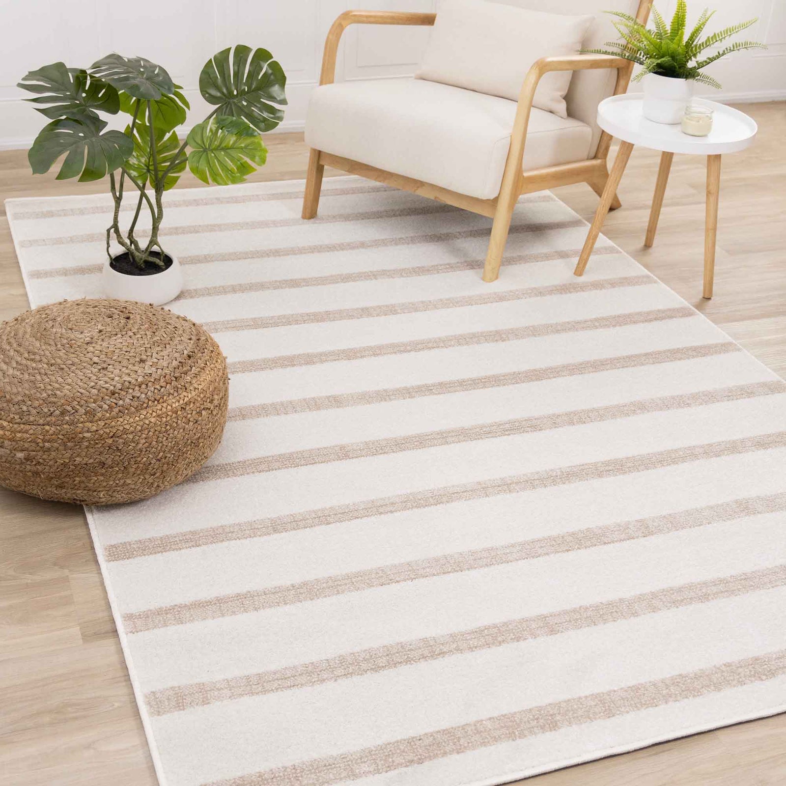 Tapis Century avec rayures, beige et crème (91" x 63")