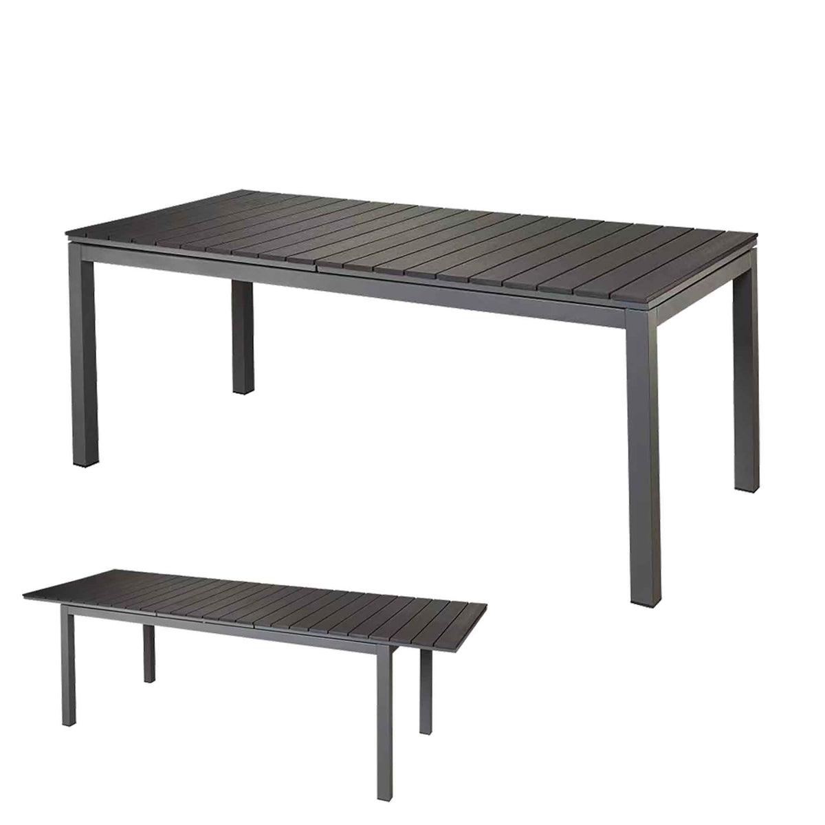 Table à dîner d&#39;extérieur avec extension et dessus en polybois noir, 59,06&quot; à 77,55&quot; x 35,43 x 29,53&quot; 