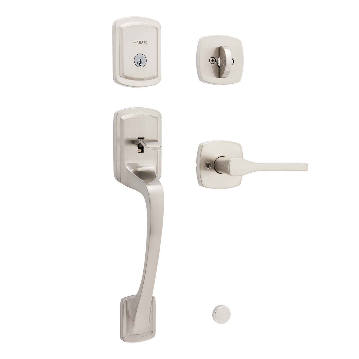 Clenche d’entrée Prague avec levier Prague et SmartKey, nickel satiné