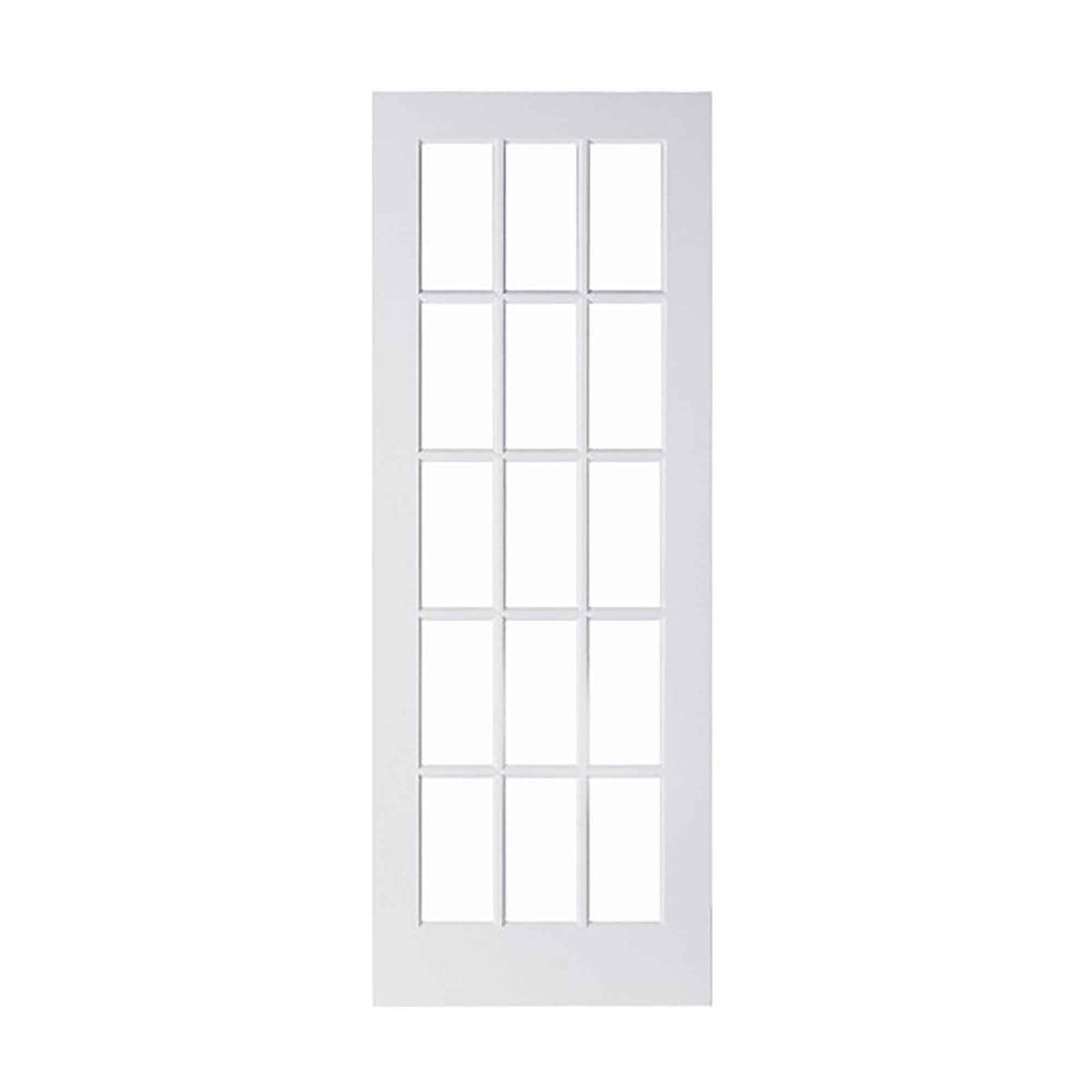 Porte Française de style Shaker à 15 verres clairs avec apprêt blanc, 32'' x 80'' 