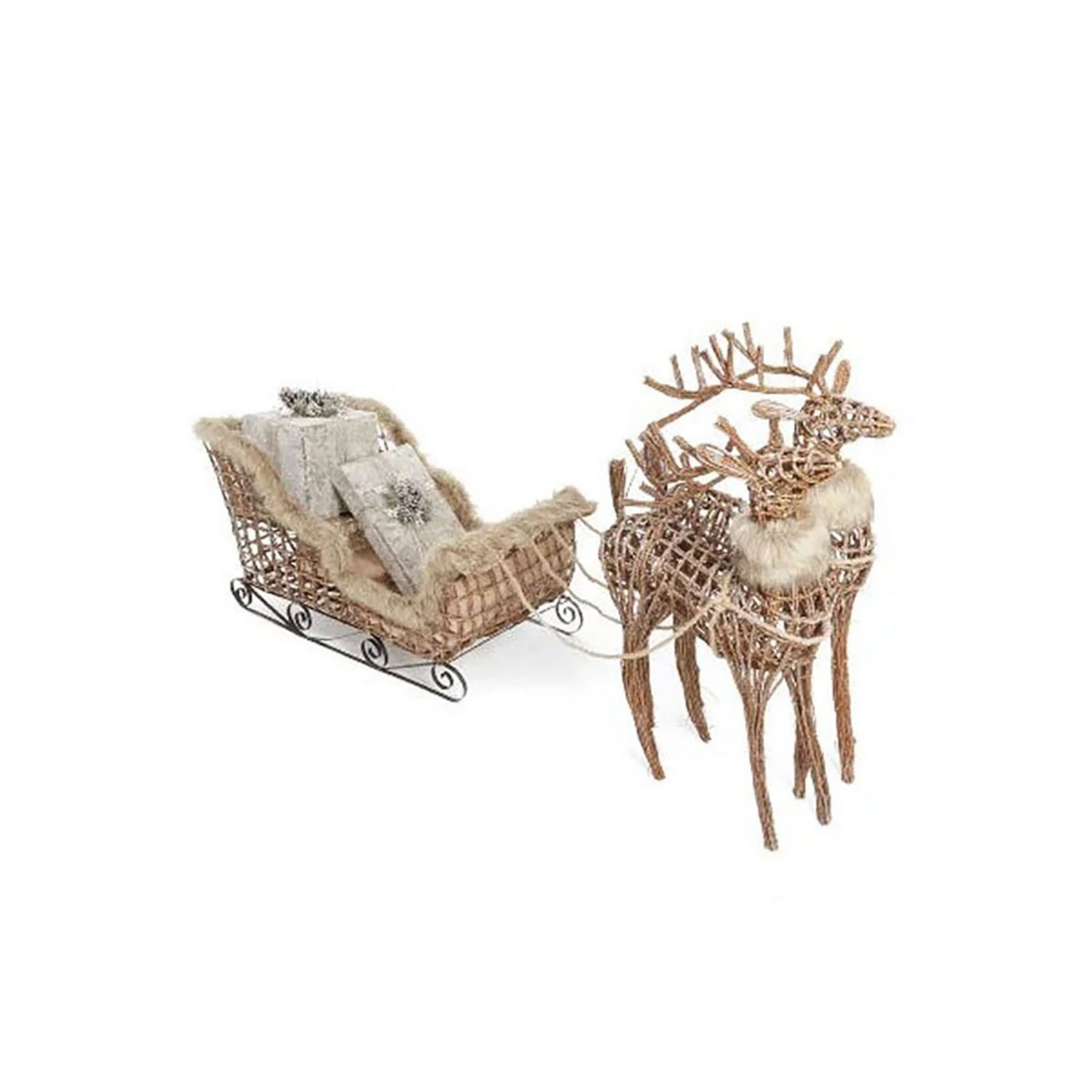 Rennes avec traîneau en vignes avec fourrure, 45'' x 27''