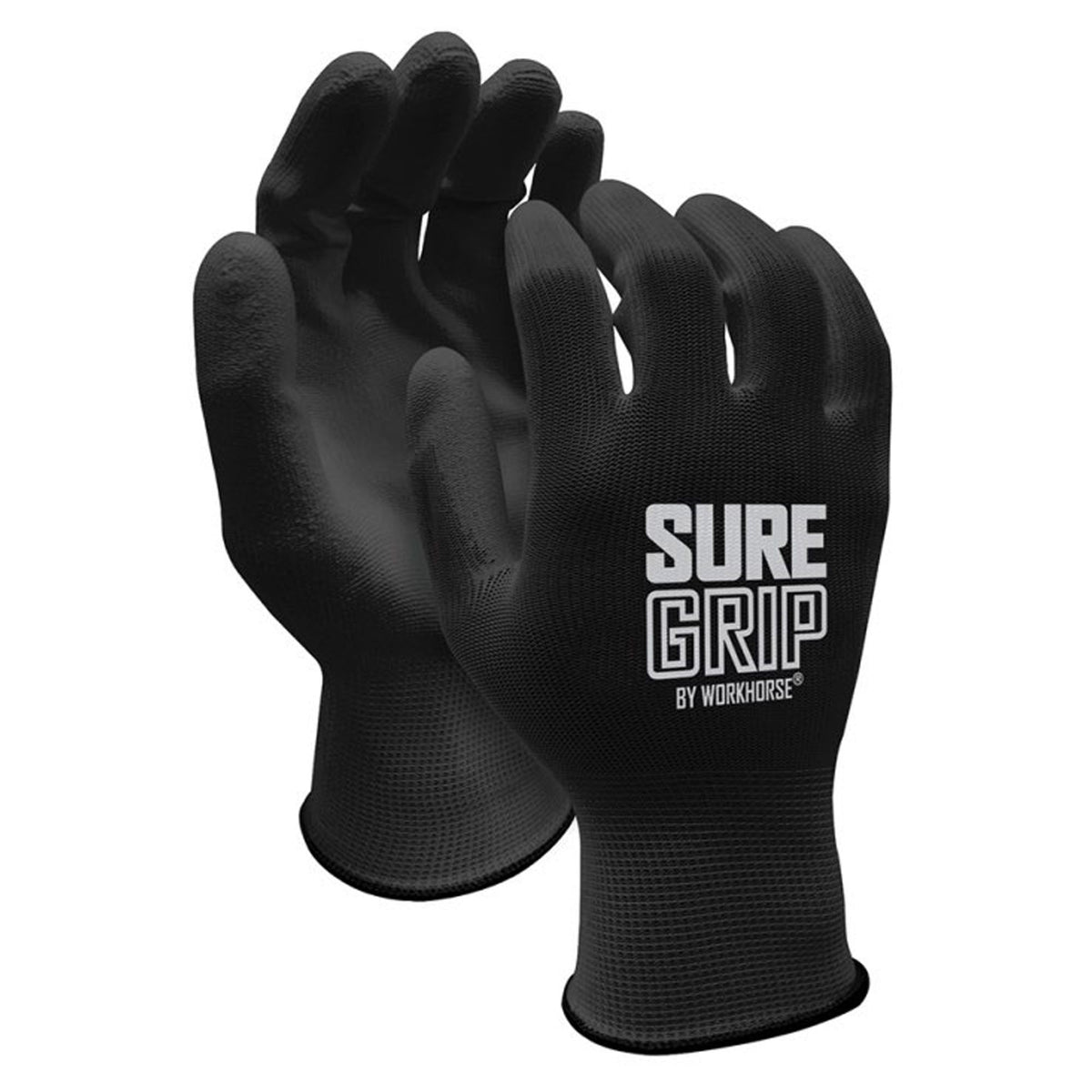 Gant en tricot de polyester Sure Grip avec paume enduite de polyuréthane, noir (2 T-grand) 
