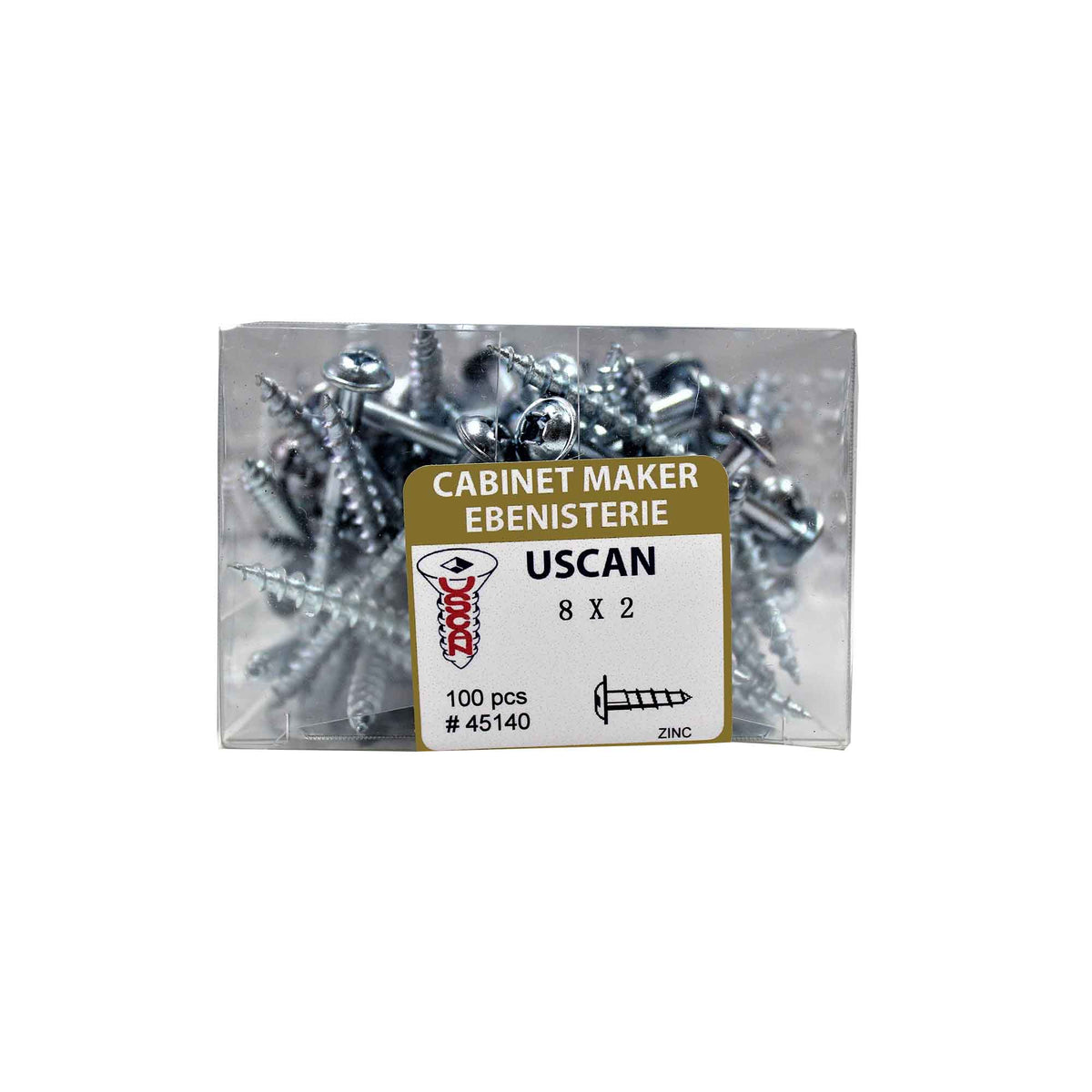 Vis à tête ronde avec rondelle intégrée plaquée zinc, #8 x 2" (100 unités)