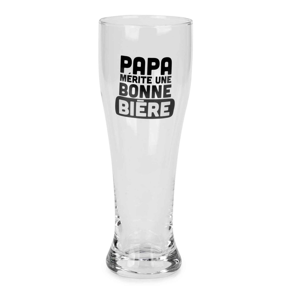 Verre à bière avec inscription en noir &#39;&#39;PAPA MÉRITE UNE BONNE BIÈRE&#39;&#39;, 3&quot; x 8&quot;