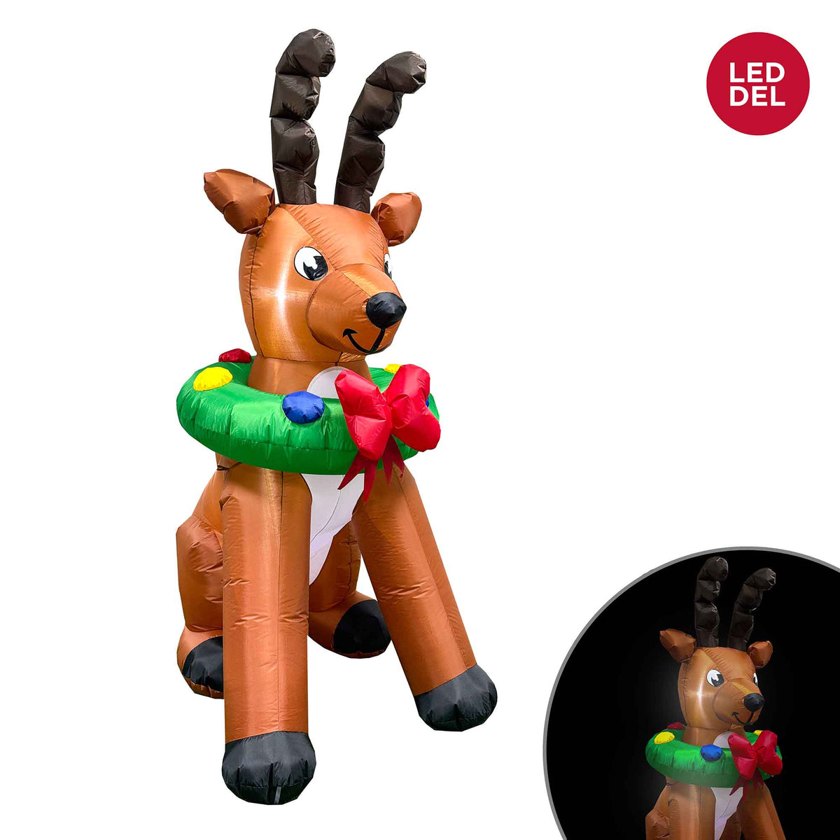 Renne avec couronne gonflable et lumineux, 6'