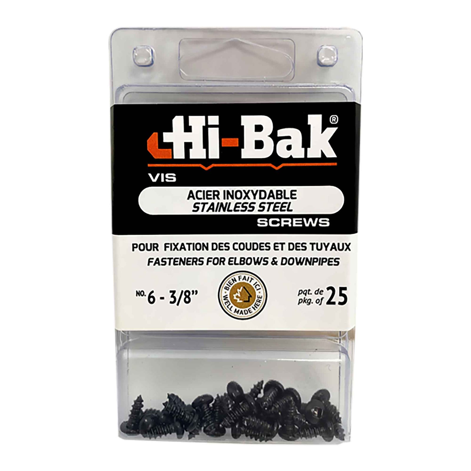 Vis en acier inoxydable #6 x 3/8'' pour fixation, coude et descente de gouttière, blanc (25 unités)